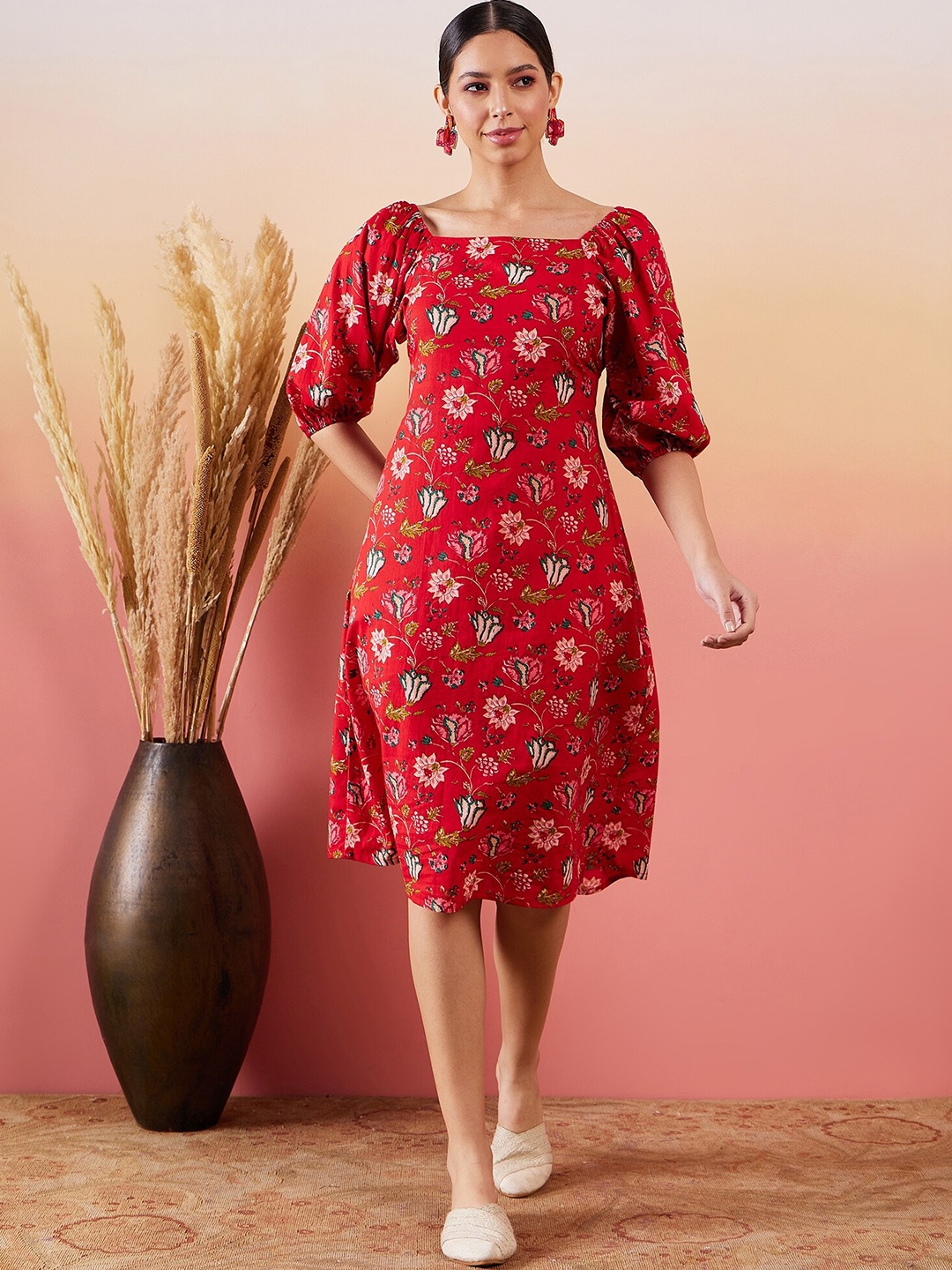 

InWeave Floral Print A-Line Dress, Red