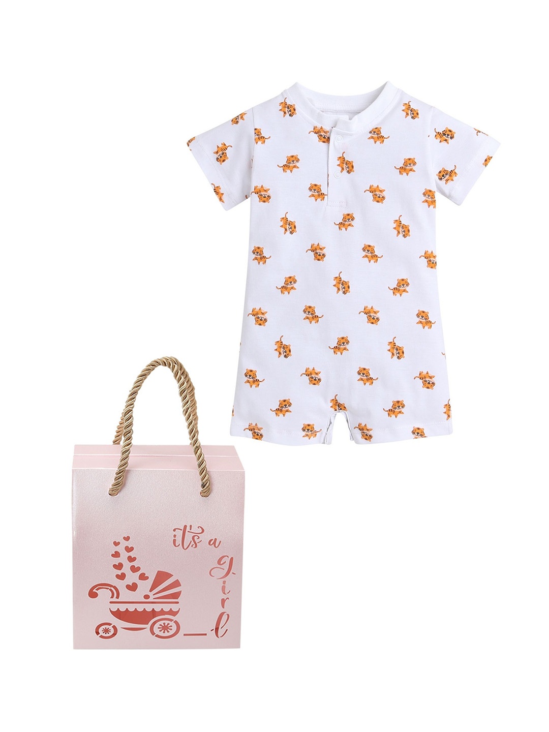 

Little Angels Infants Kids Printed Pure Cotton Romper, White