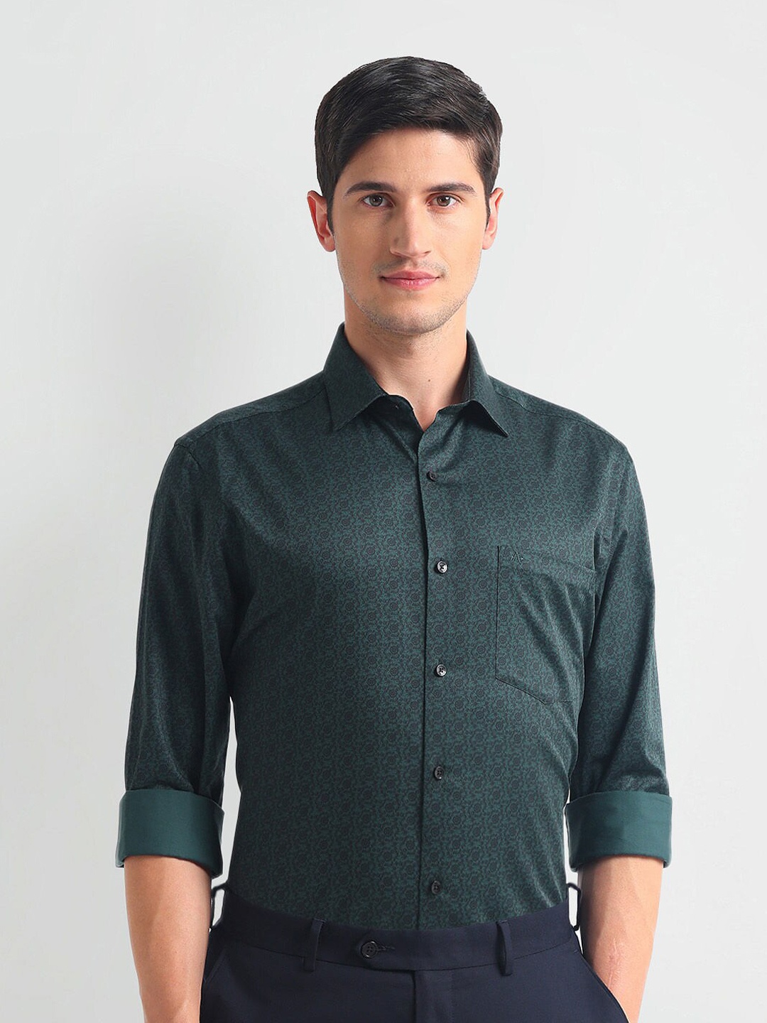

Arrow Men Opaque Printed Formal Shirt, Green