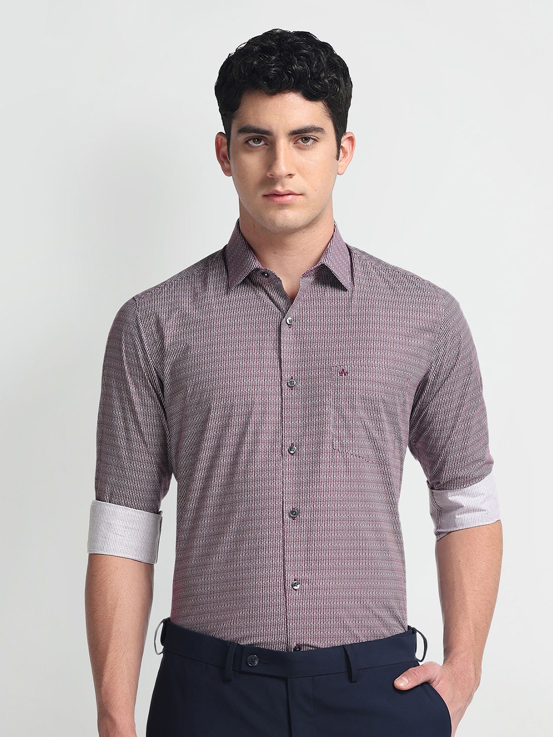 

Arrow Men Slim Fit Horizontal Stripes Opaque Striped Formal Shirt, Red