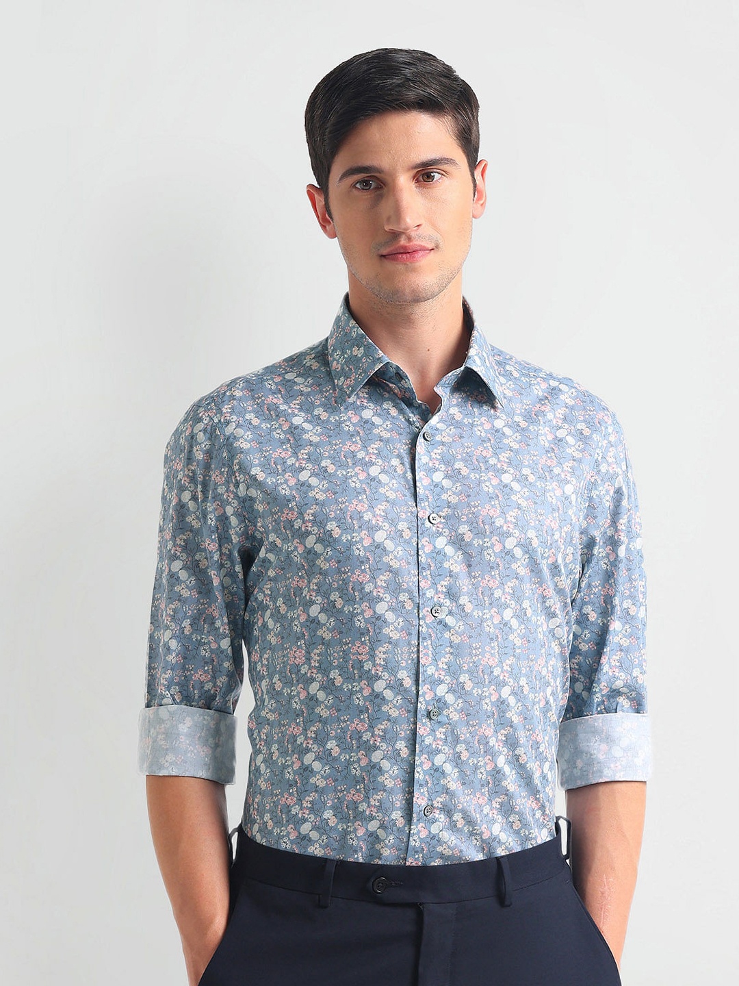 

Arrow Men Floral Opaque Printed 1851 Formal Shirt, Blue