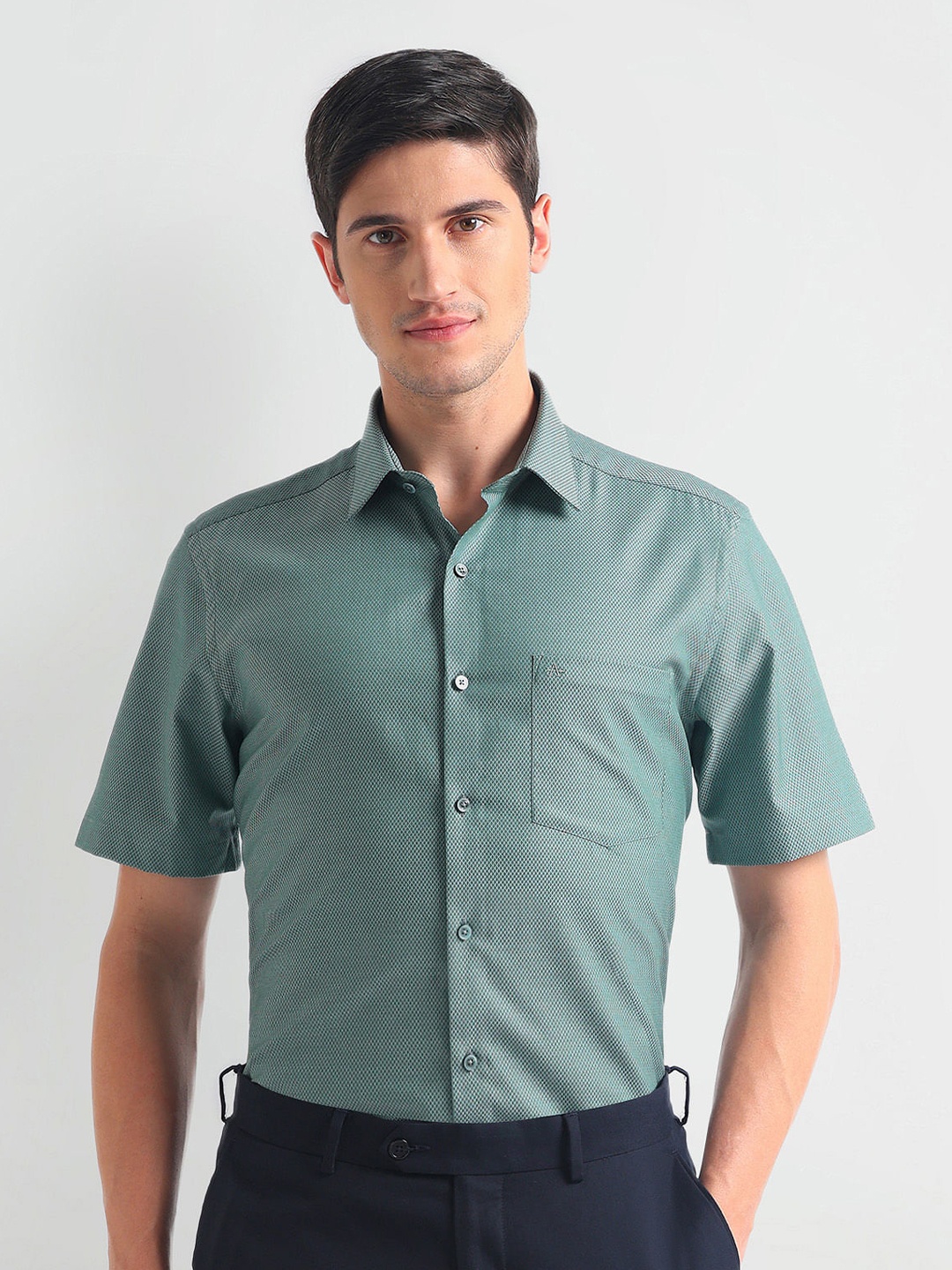 

Arrow Men Opaque Striped Formal Shirt, Green