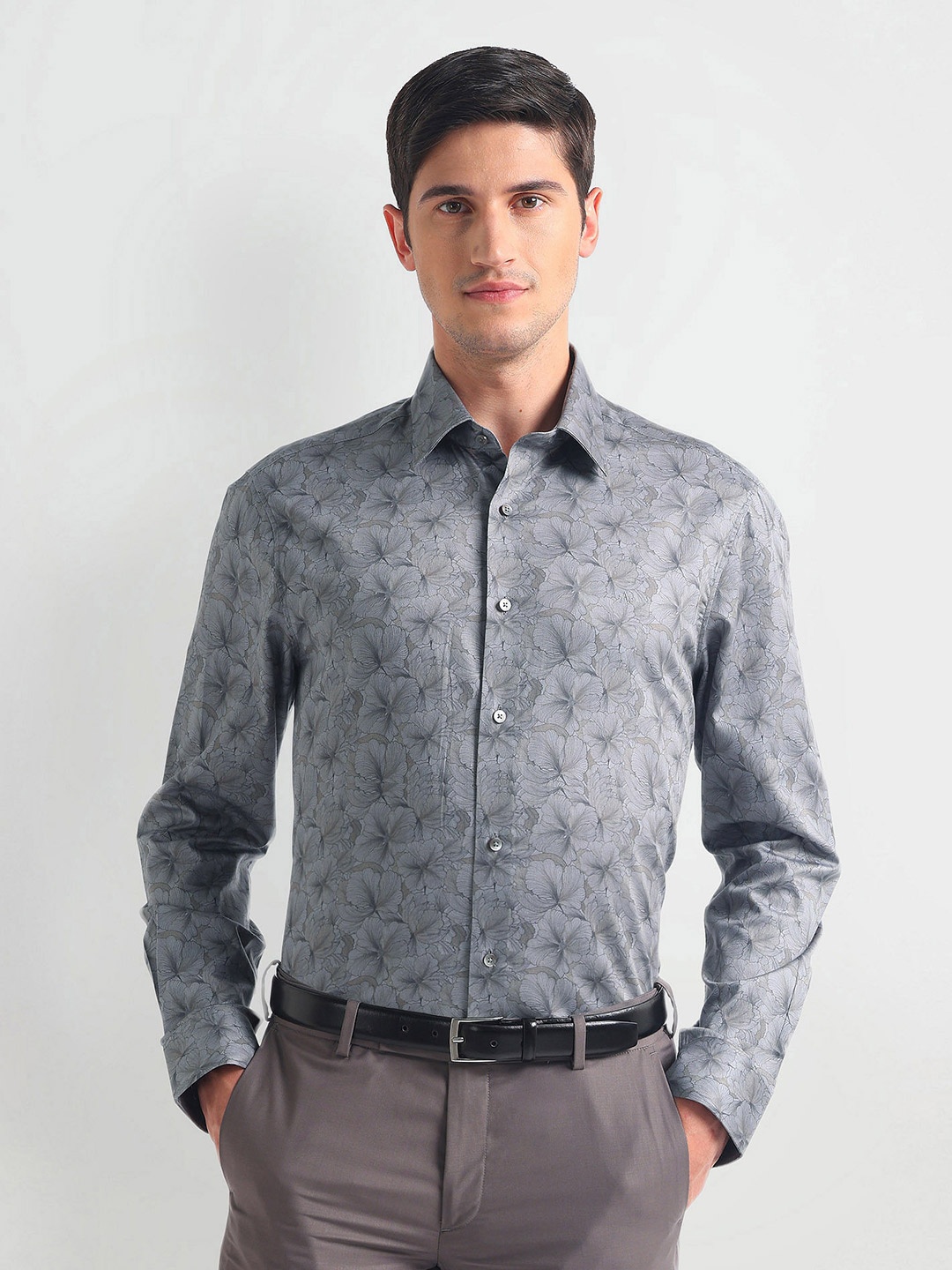 

Arrow Men Floral Opaque Printed 1851 Formal Shirt, Grey