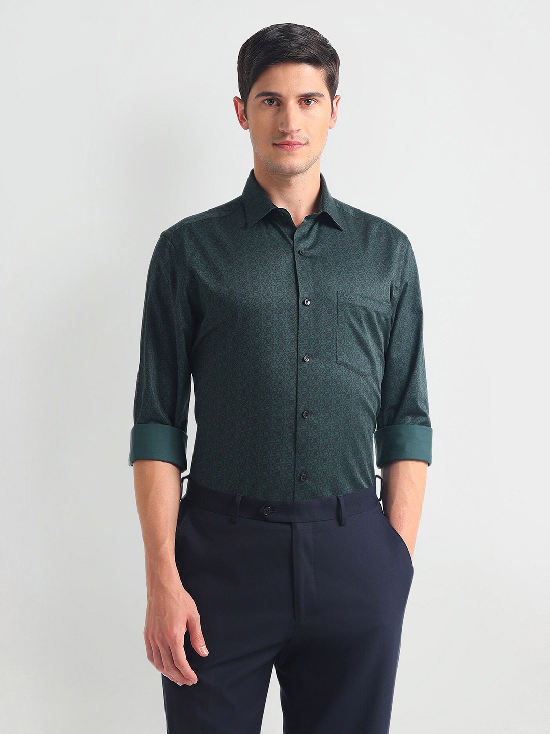 

Arrow Men Opaque Printed Formal Shirt, Green