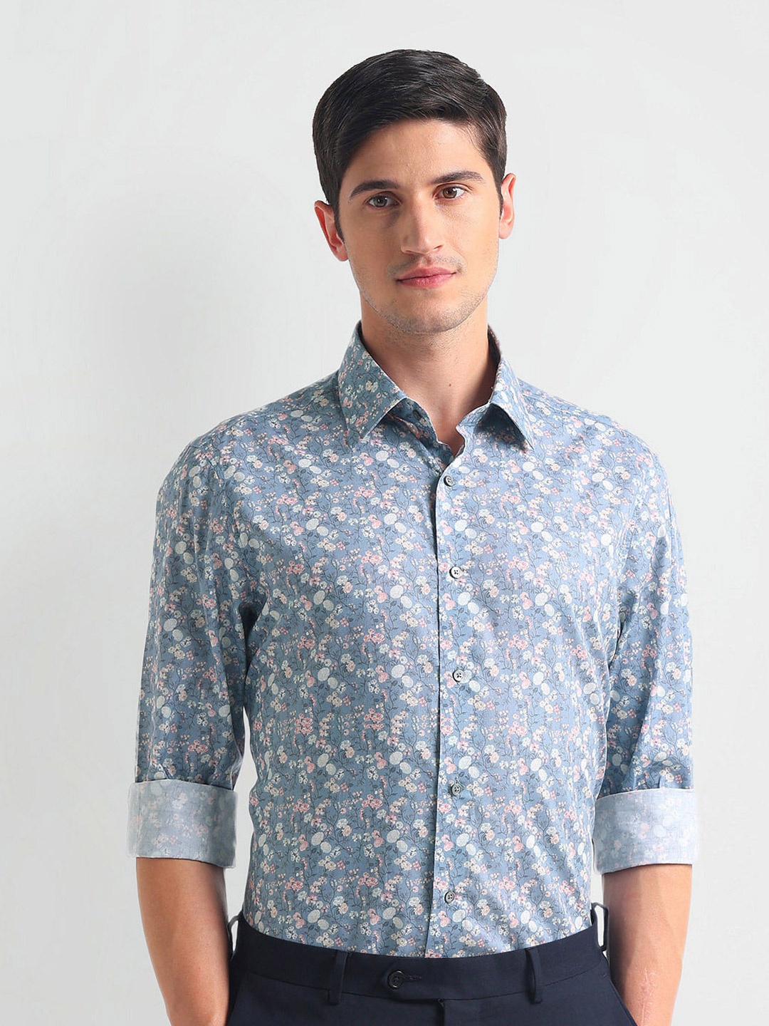 

Arrow Men Floral Opaque Printed 1851 Formal Shirt, Blue