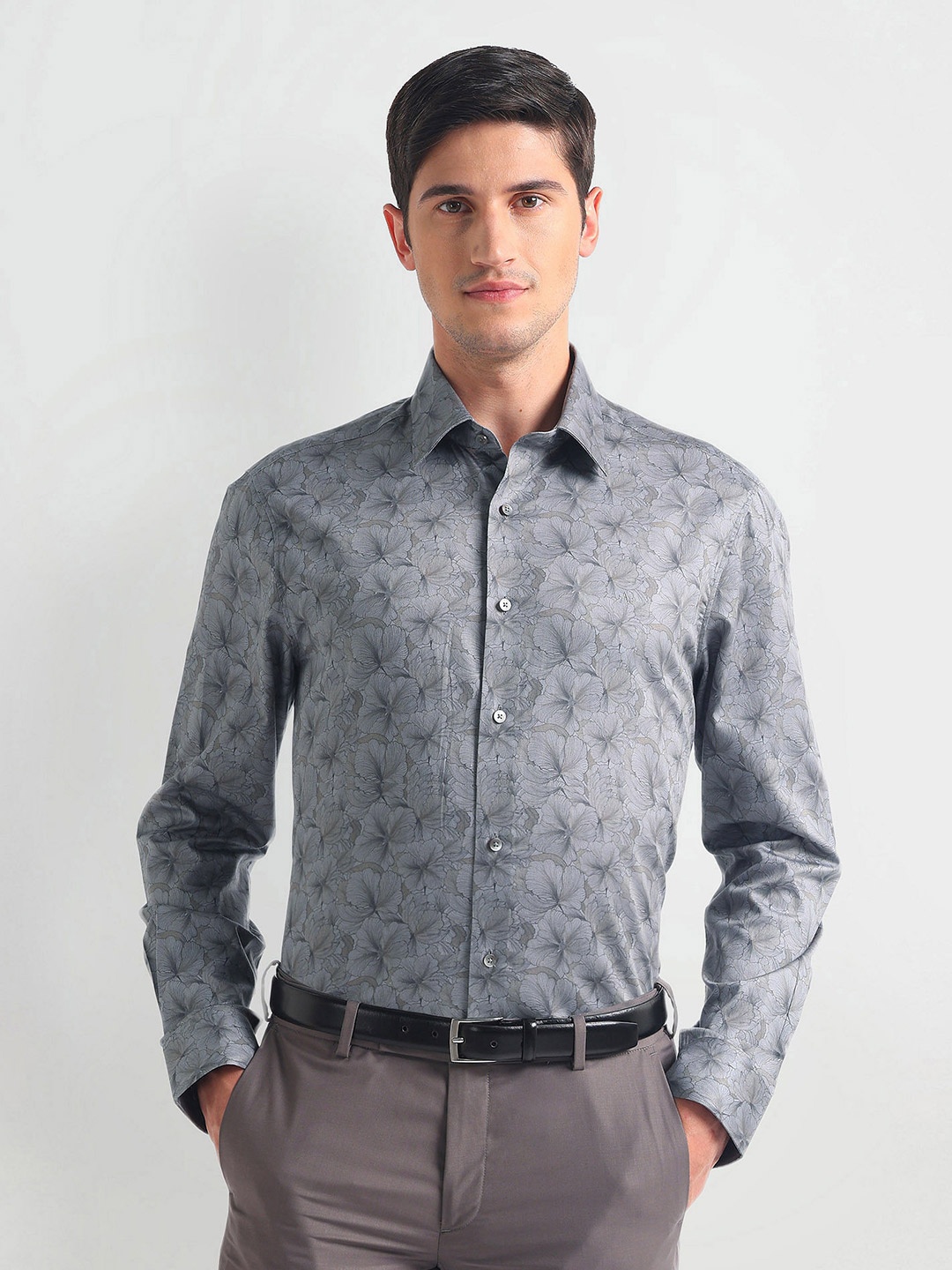 

Arrow Men Floral Opaque Printed 1851 Formal Shirt, Grey