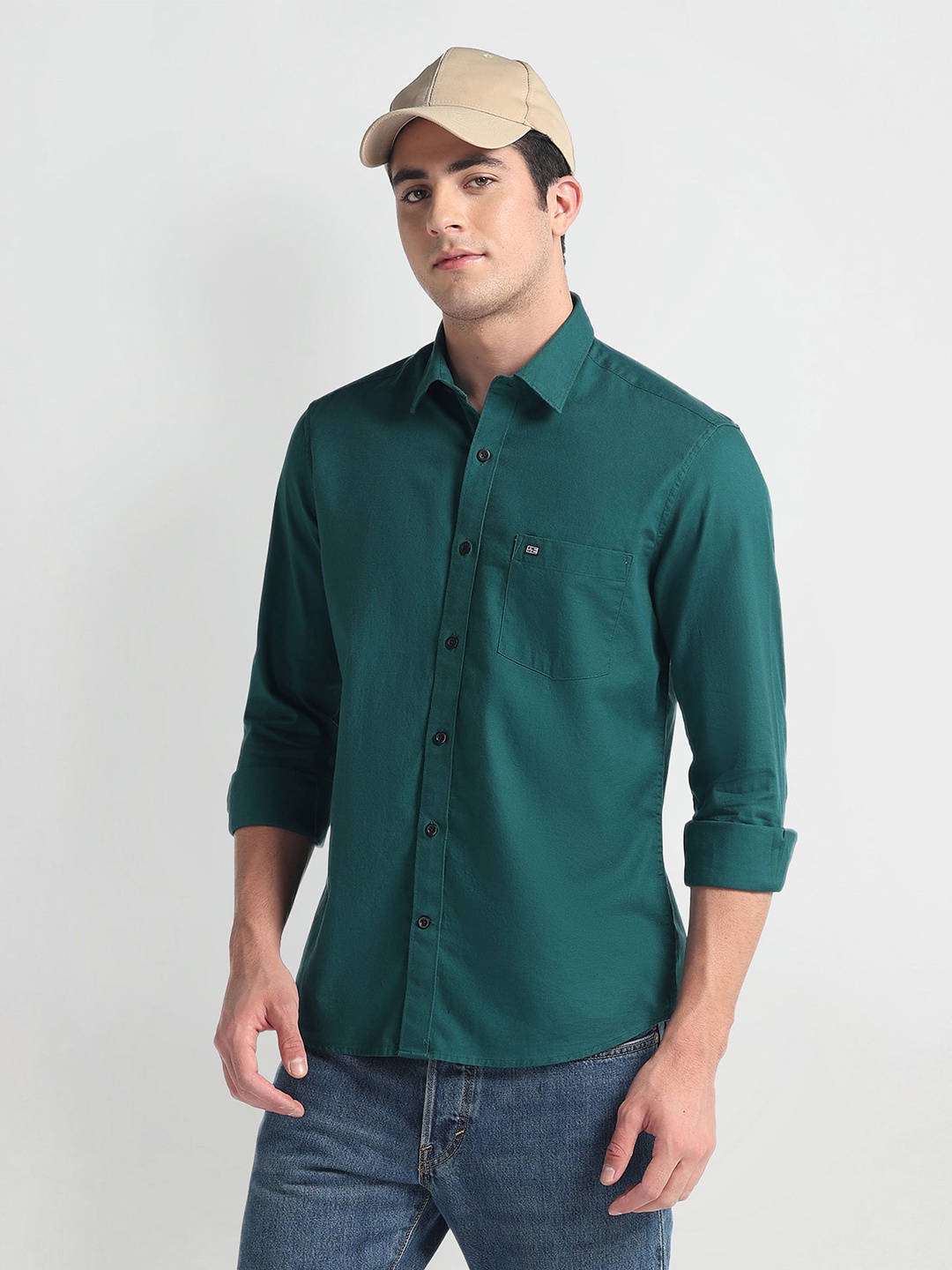 

Arrow Sport Slim Fit Opaque Spread Collar Casual Shirt, Green