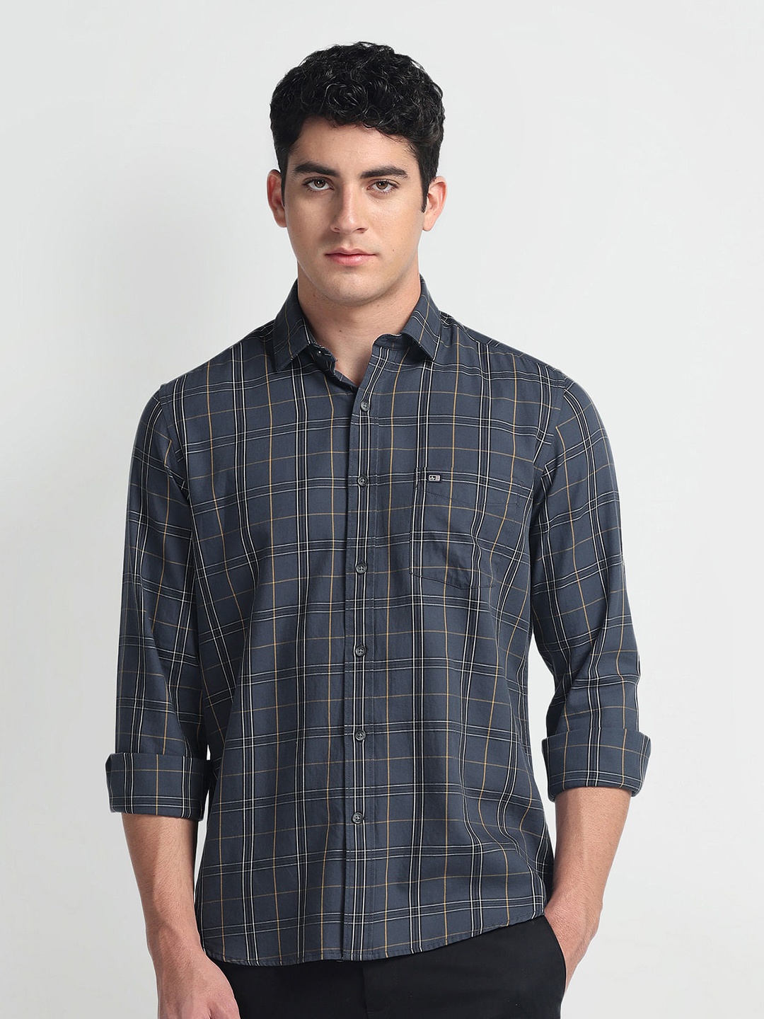 

Arrow Sport Men Slim Fit Opaque Checked Casual Shirt, Grey