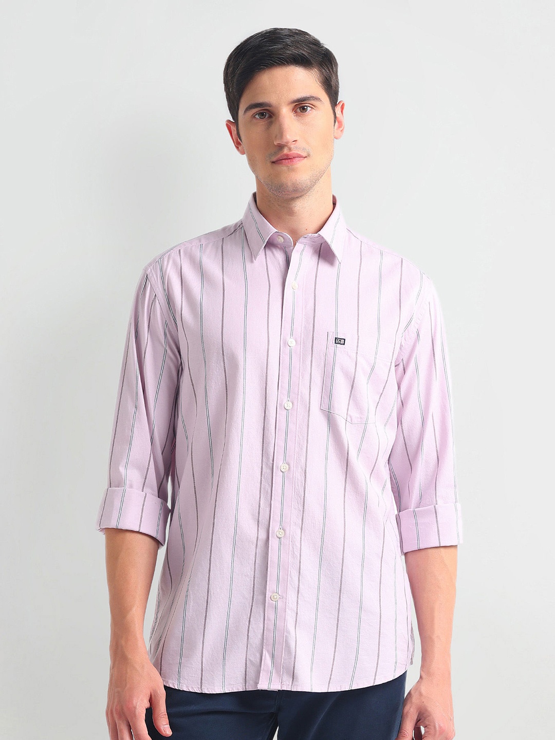 

Arrow Sport Men Slim Fit Opaque Striped Casual Shirt, Pink