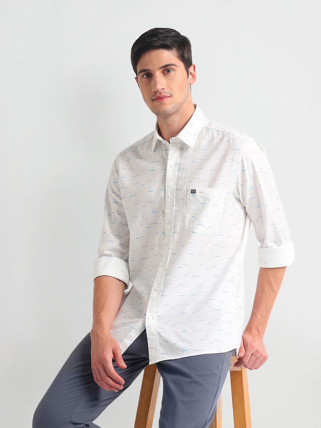 

Arrow Sport Men Slim Fit Horizontal Stripes Opaque Printed Casual Shirt, White