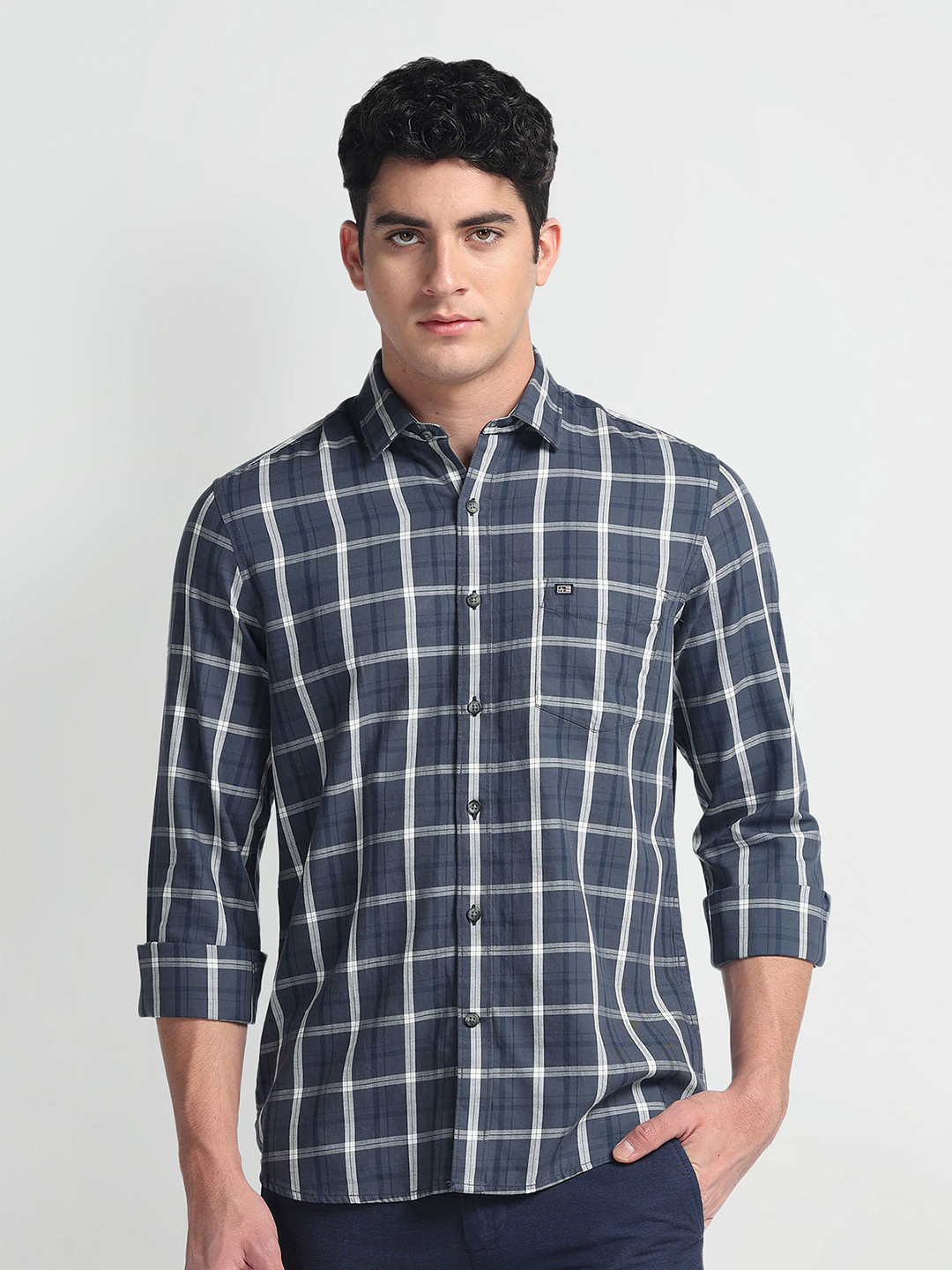 

Arrow Sport Men Slim Fit Opaque Checked Casual Shirt, Grey