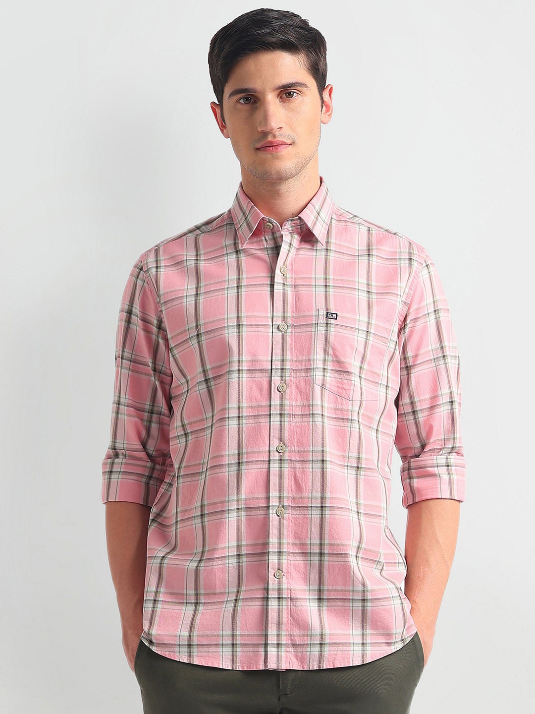 

Arrow Sport Men Slim Fit Opaque Checked Casual Shirt, Pink