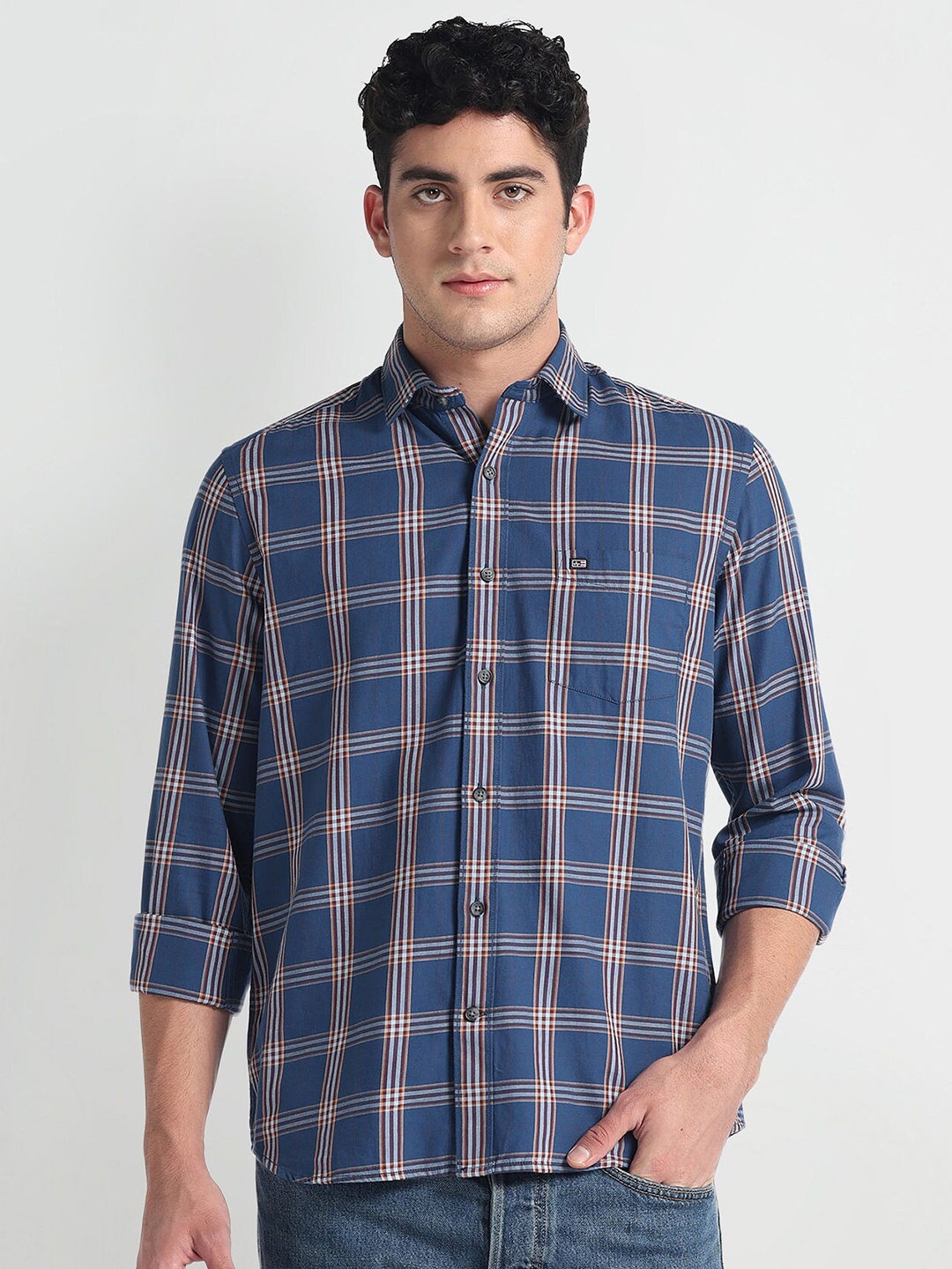 

Arrow Sport Men Slim Fit Opaque Checked Casual Shirt, Blue