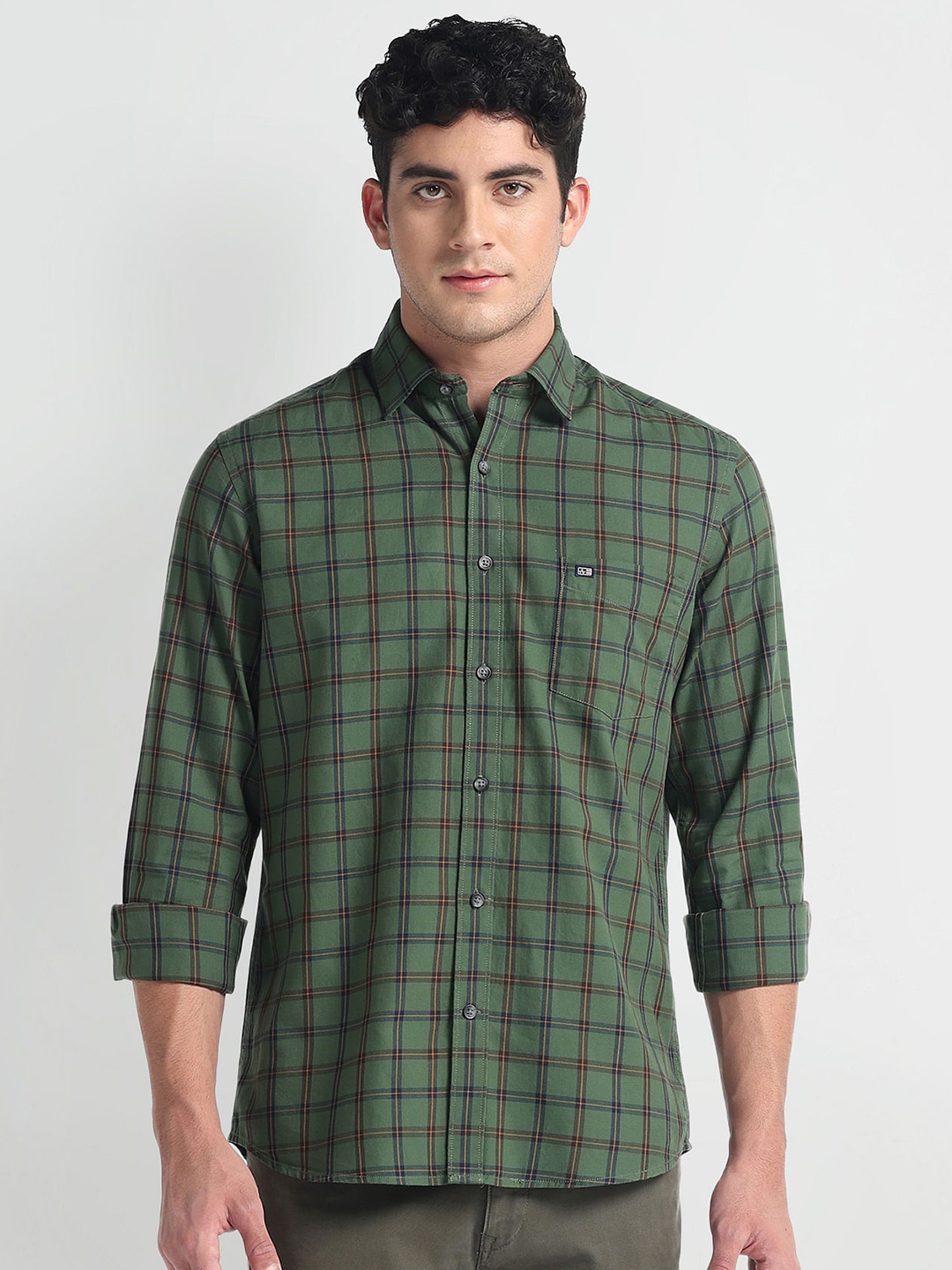 

Arrow Sport Men Slim Fit Opaque Checked Casual Shirt, Green