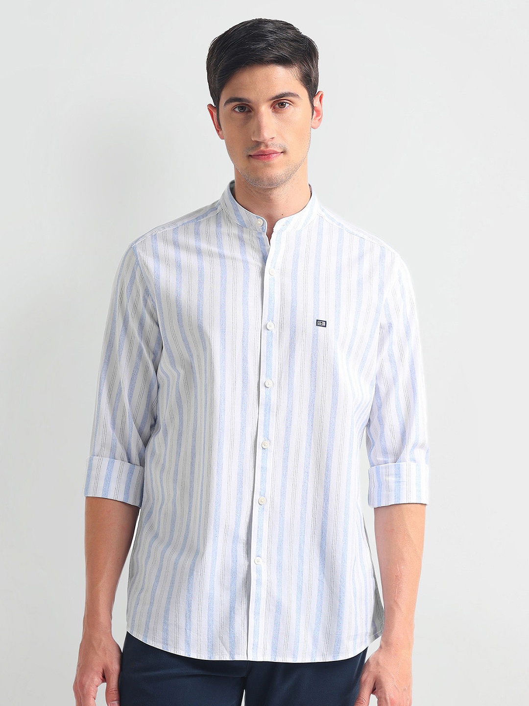 

Arrow Sport Men Slim Fit Opaque Striped Casual Shirt, Blue