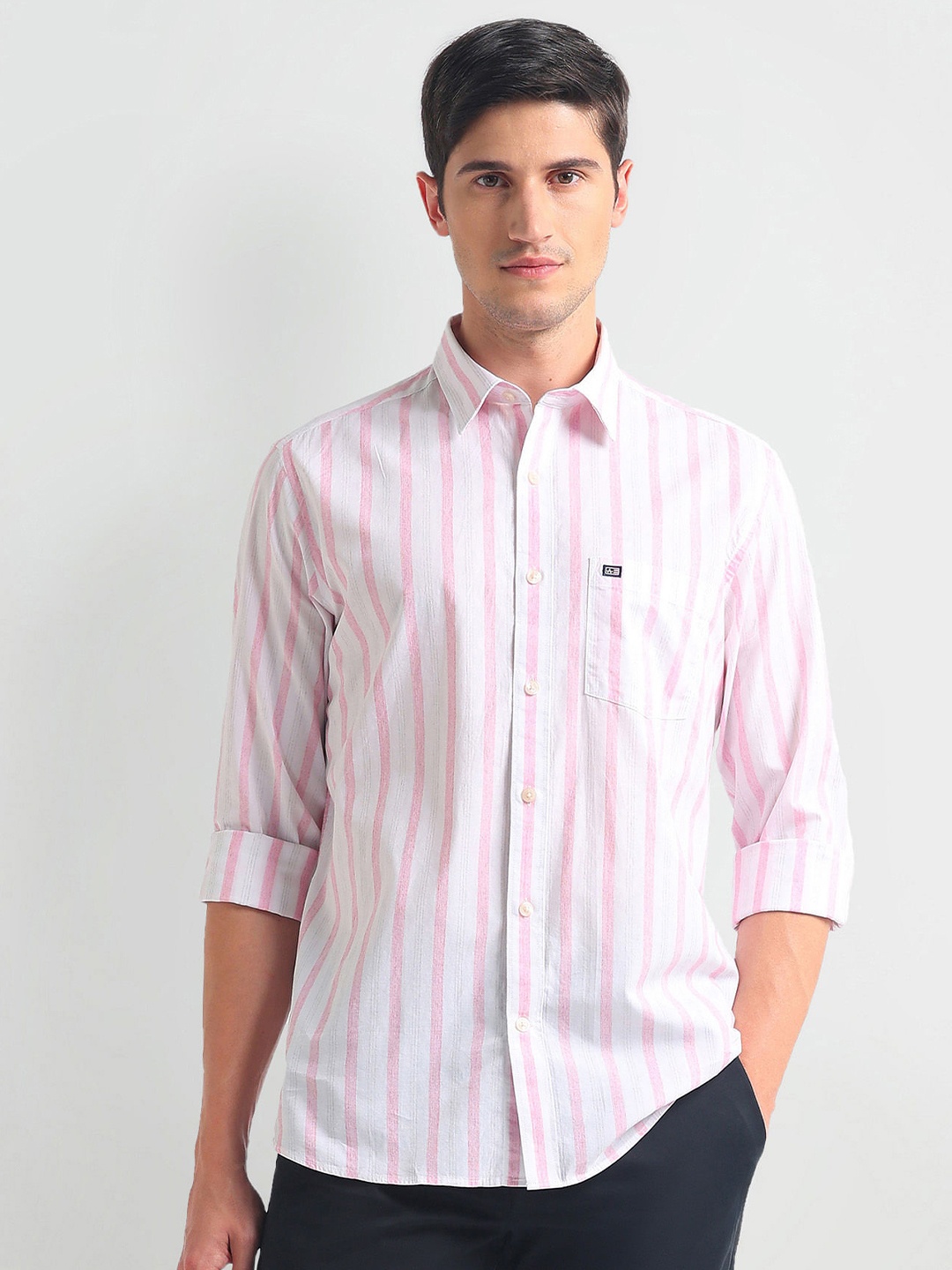

Arrow Sport Men Slim Fit Opaque Striped Casual Shirt, Pink