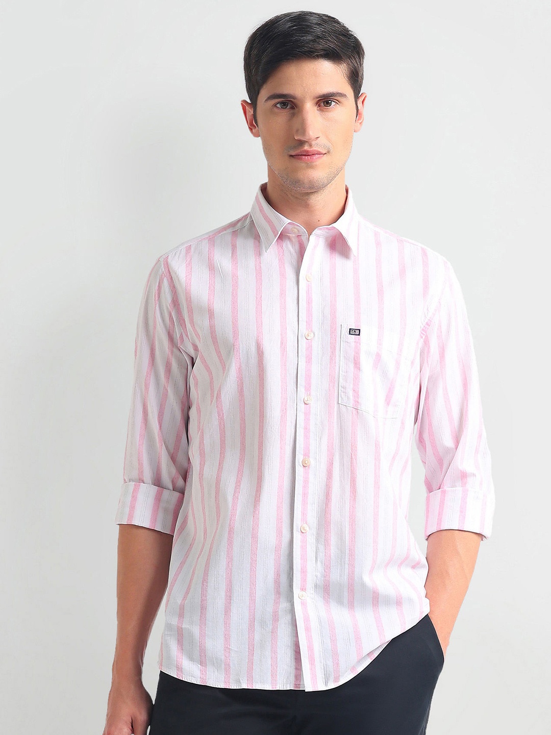 

Arrow Sport Men Slim Fit Opaque Striped Casual Shirt, Pink