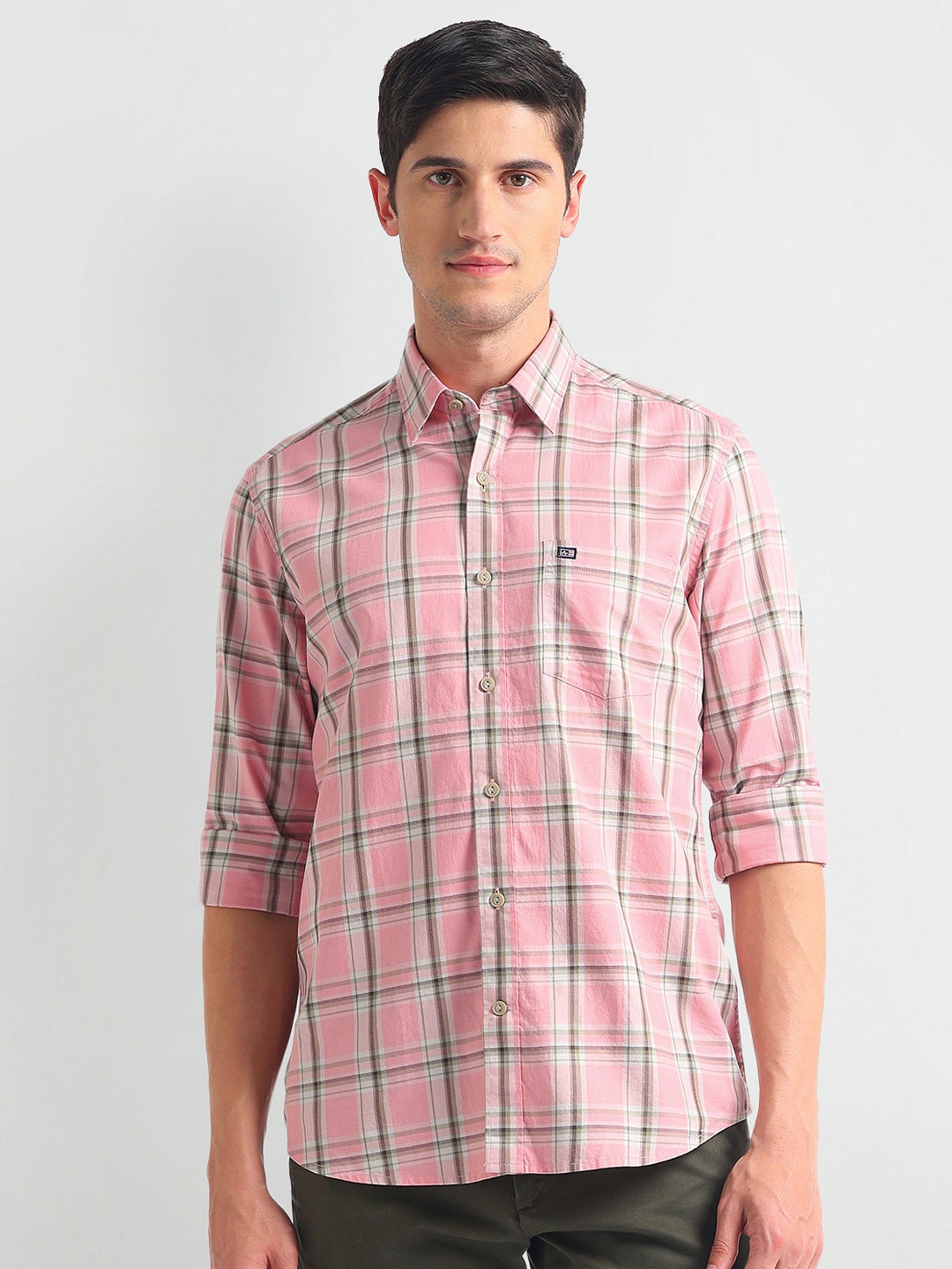 

Arrow Sport Men Slim Fit Opaque Checked Casual Shirt, Pink
