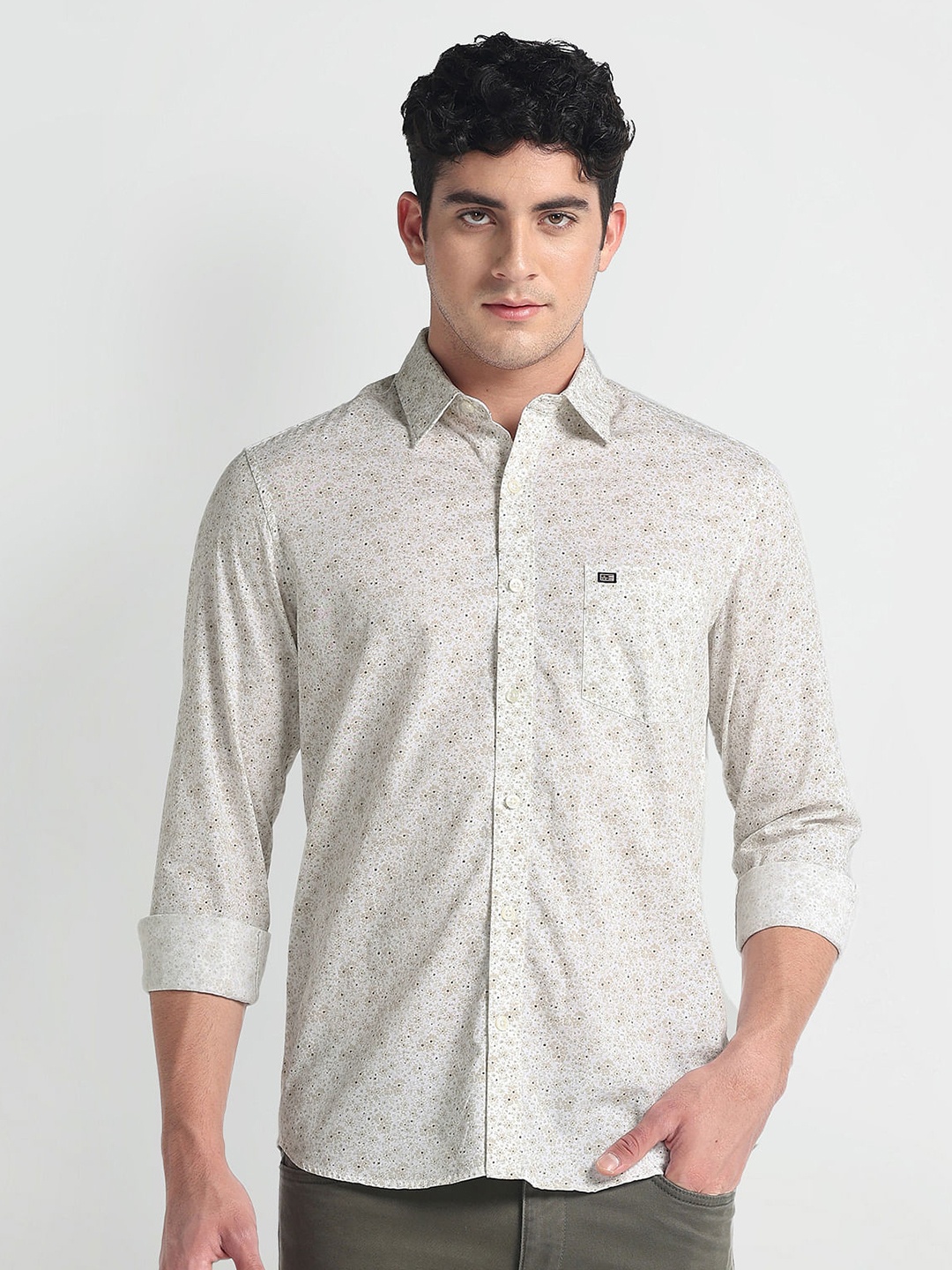 Arrow Sport Men Slim Fit Floral Opaque Printed Casual Shirt, Beige