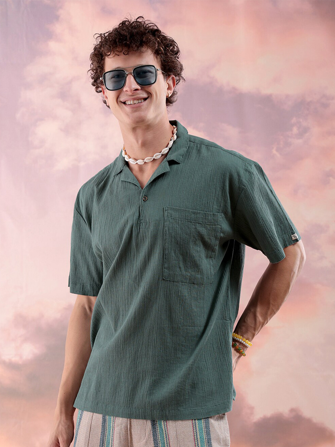

The Indian Garage Co Men Opaque Checked Casual Shirt, Olive
