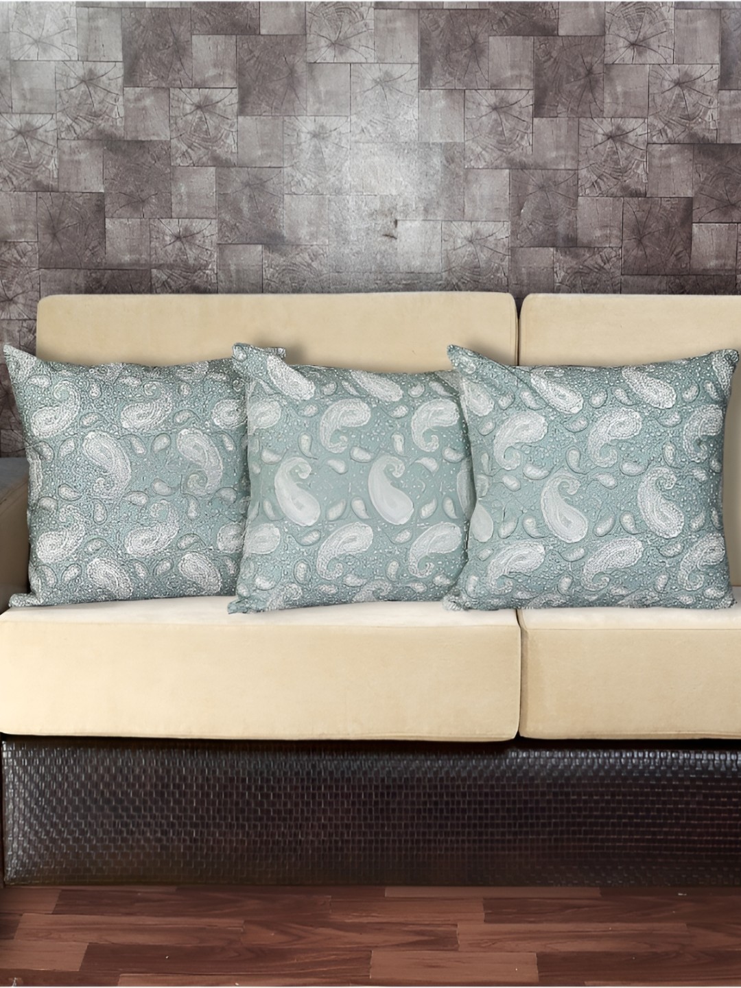 

INDHOME LIFE Brown Set of 3 Abstract Square Cushion Covers