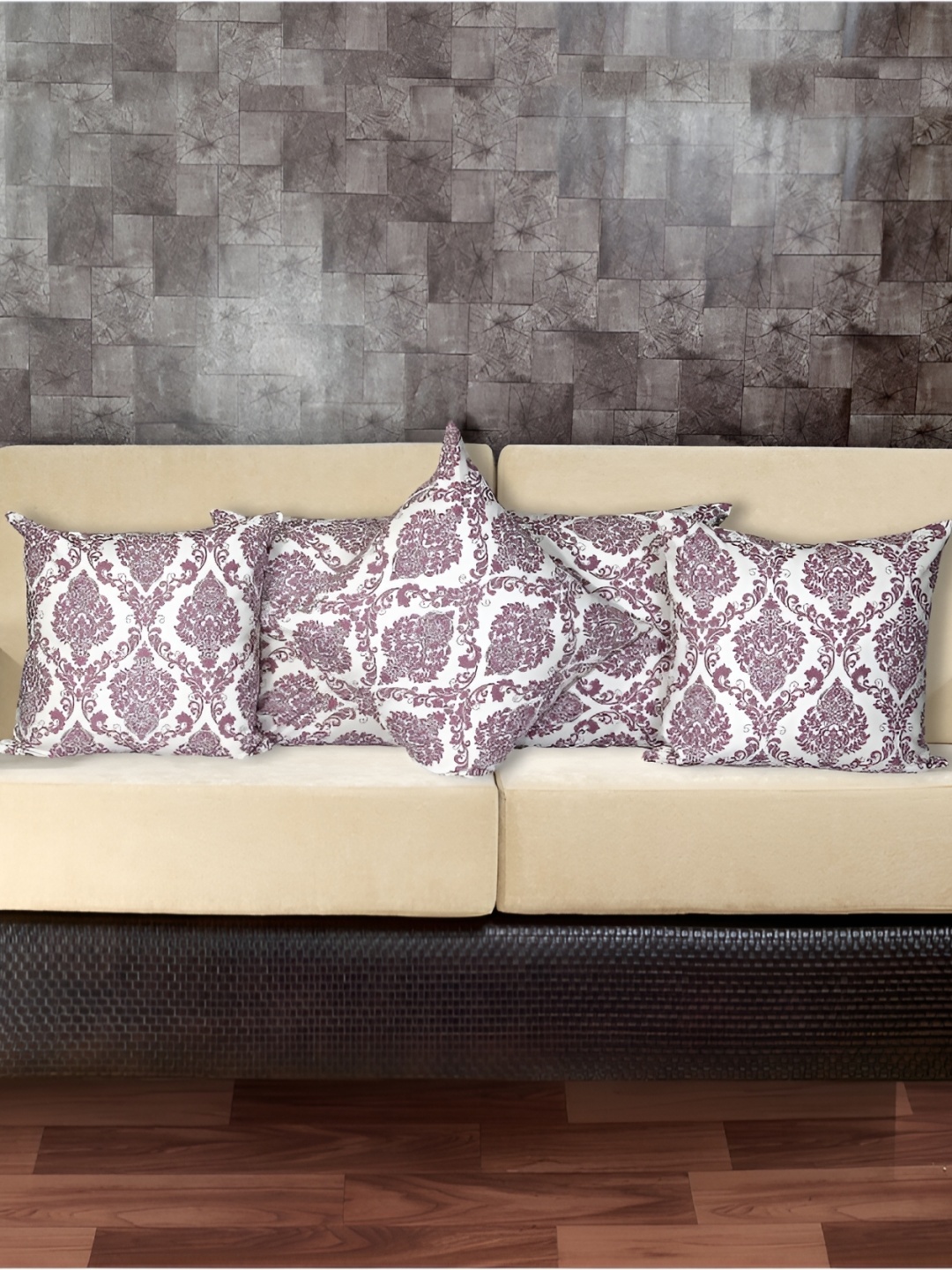 

INDHOME LIFE Pink & White Set of 5 Ethnic Motifs Square Cushion Covers