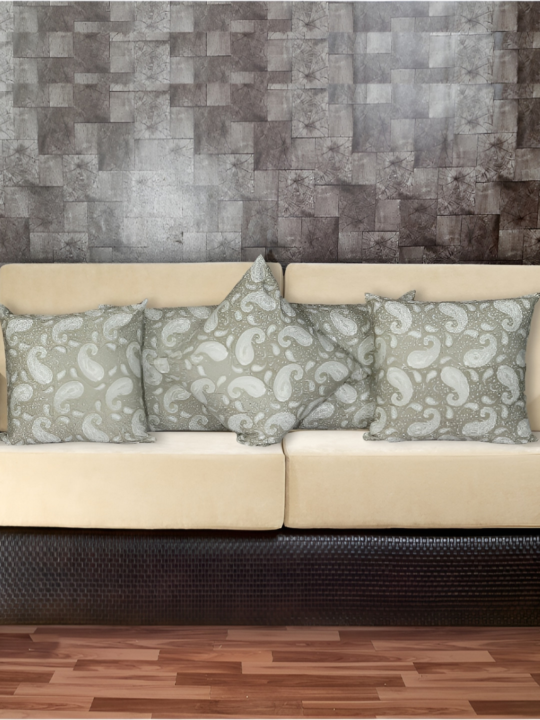 

INDHOME LIFE Grey Set of 5 Abstract Square Cushion Covers
