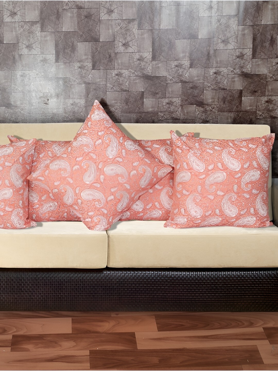 

INDHOME LIFE Pink Set of 3 Abstract Square Cushion Covers