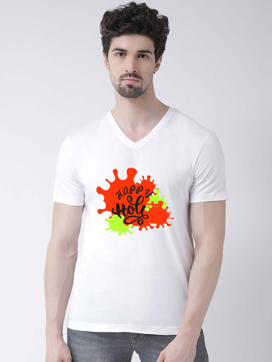 

Friskers Men Biker Printed V-Neck Raw Edge Slim Fit T-shirt, White