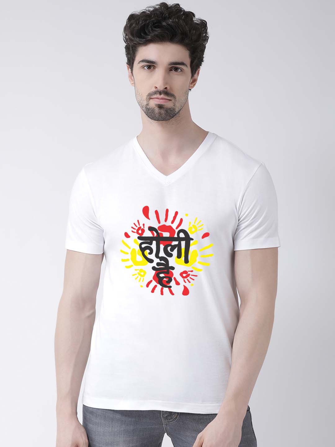 

Friskers Men Sports Printed V-Neck Raw Edge Slim Fit T-shirt, White