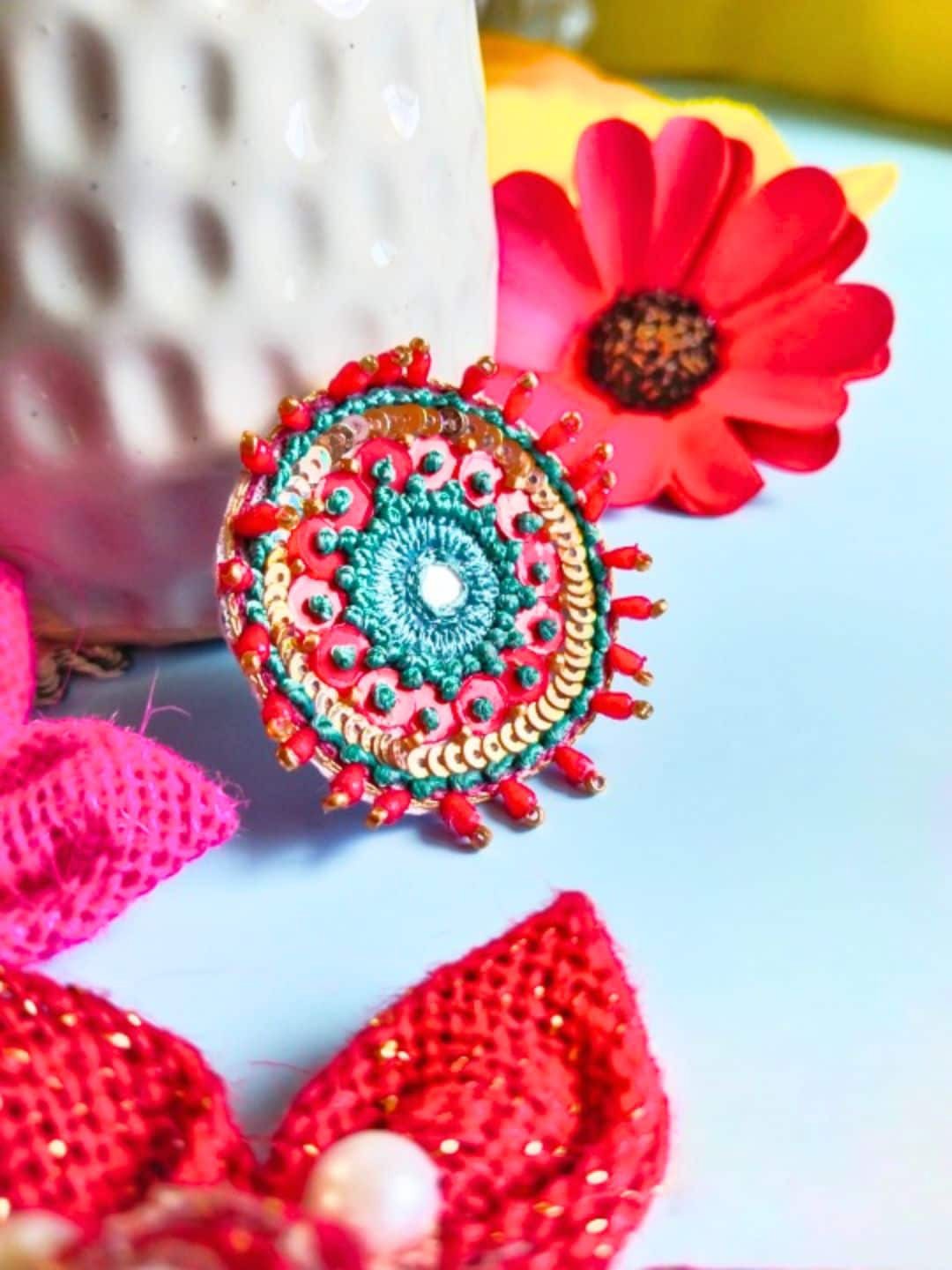

Anouk Stones Studded & Beaded Cocktail Ring, Red