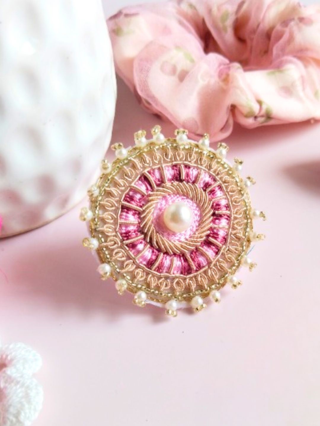 

Sangria Beaded Adjustable Finger Ring, Gold