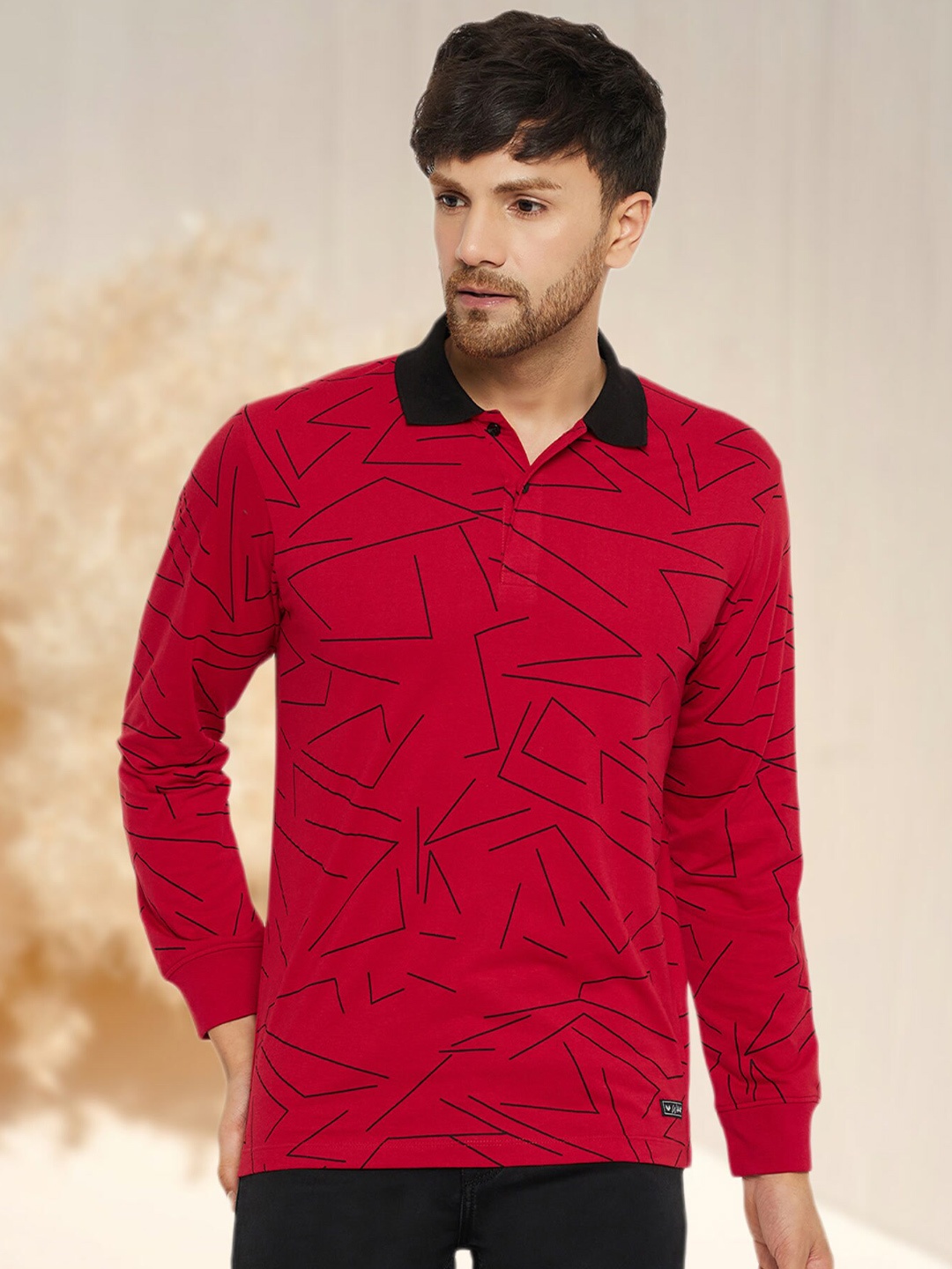 

WILD WEST Men Printed Polo Collar Pockets T-shirt, Red
