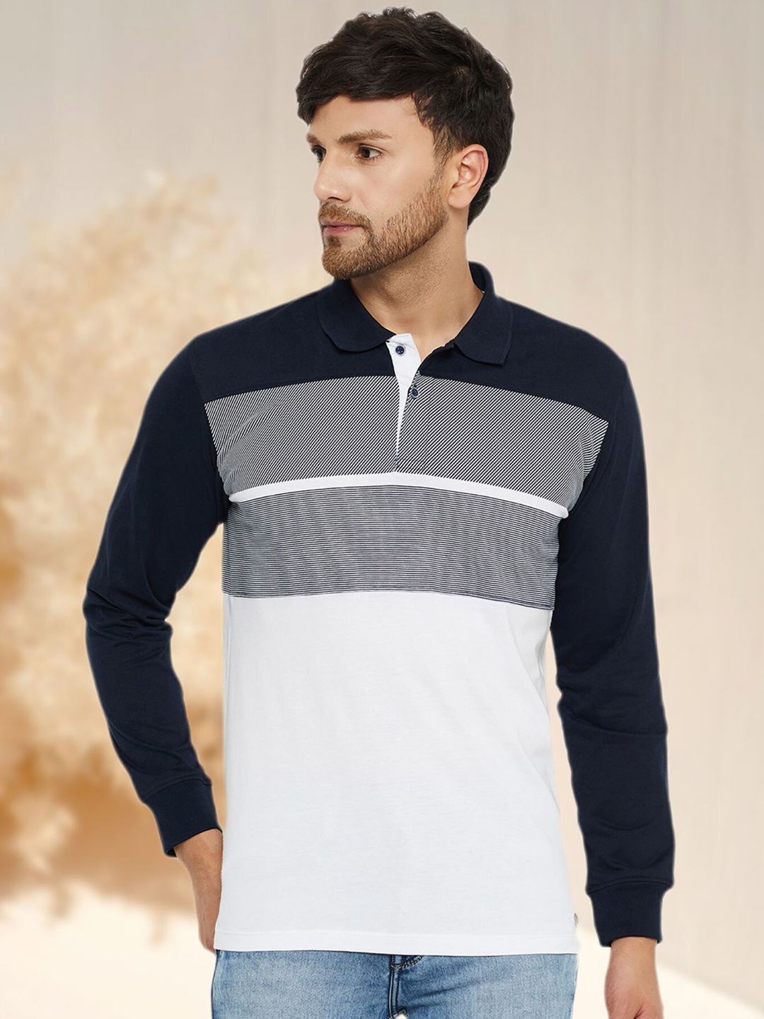 

WILD WEST Men Colourblocked Polo Collar Raw Edge T-shirt, Multi