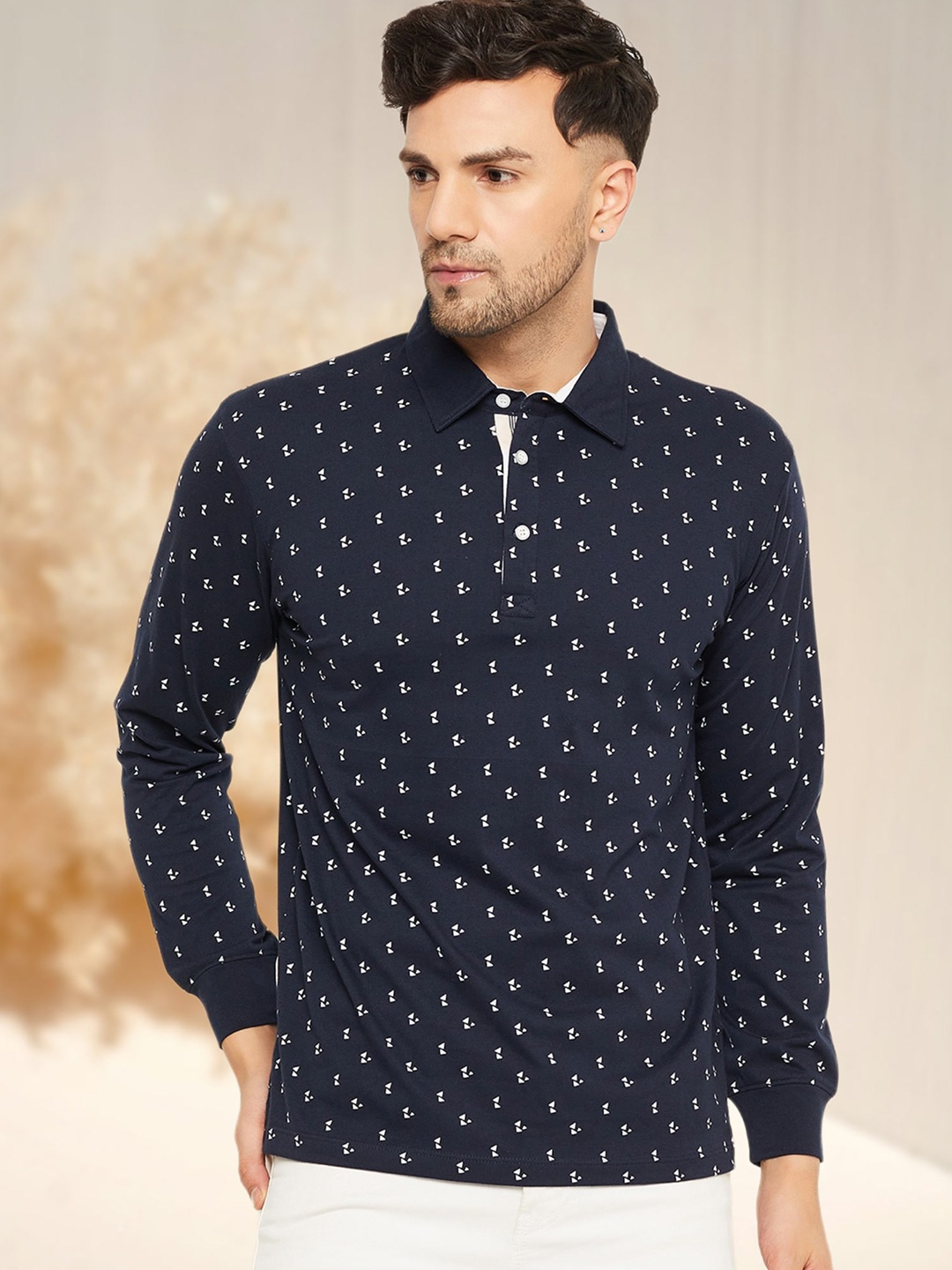 

WILD WEST Men Printed Polo Collar Pockets T-shirt, Navy blue