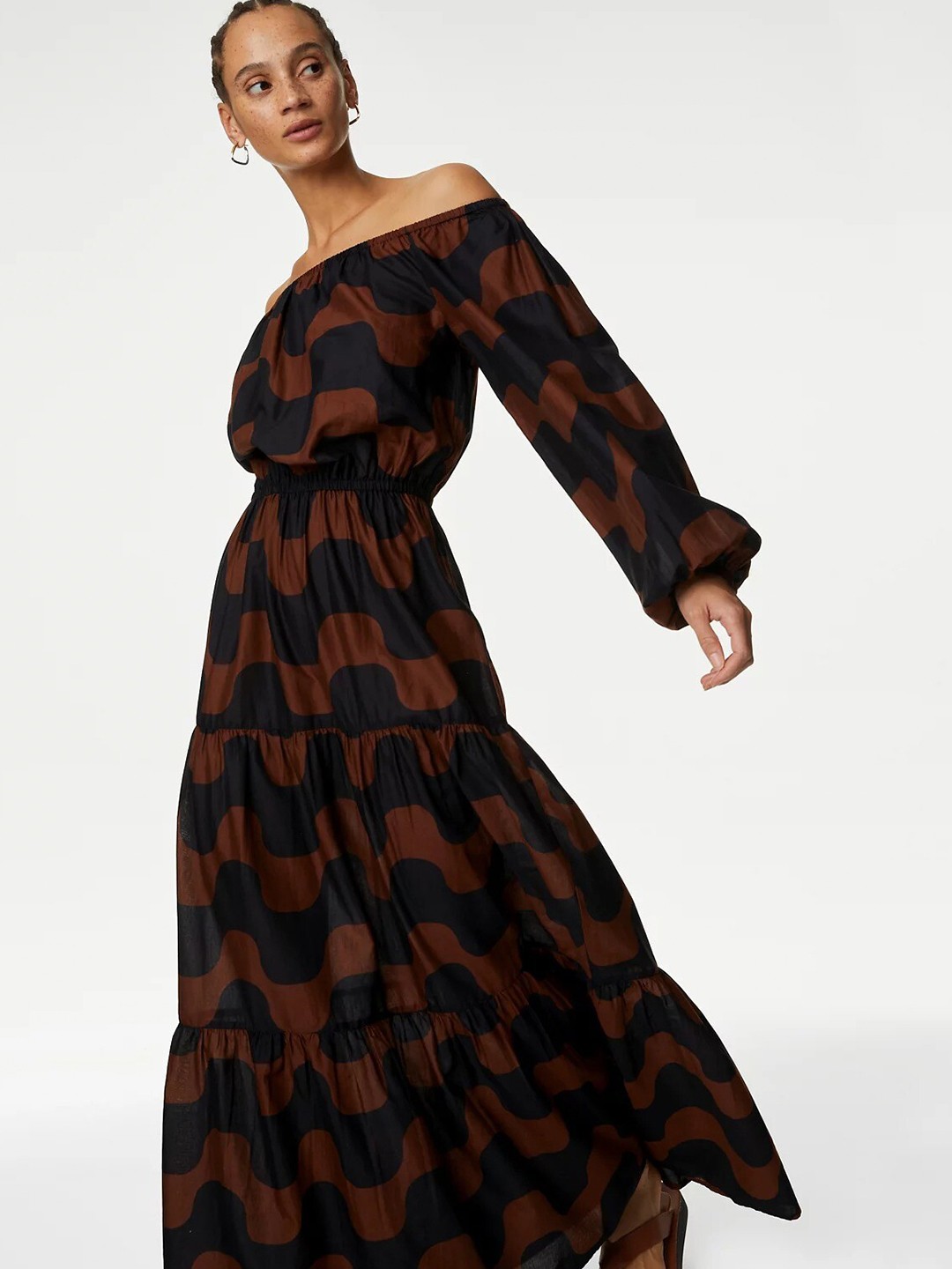 

Marks & Spencer Print Fit & Flare Midi Dress, Brown