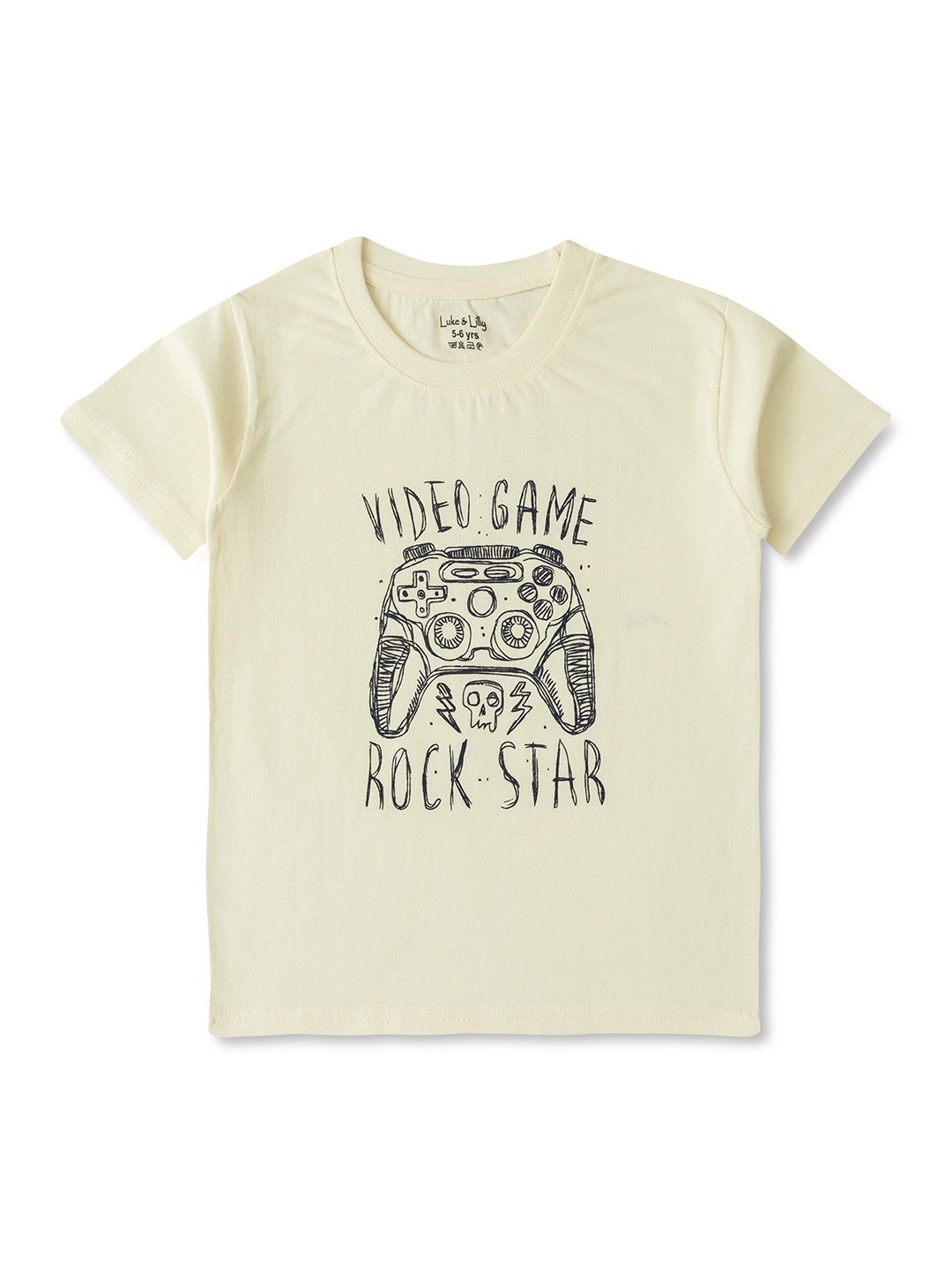 

Luke & Lilly Boys Typography Printed V-Neck Applique T-shirt, Off white