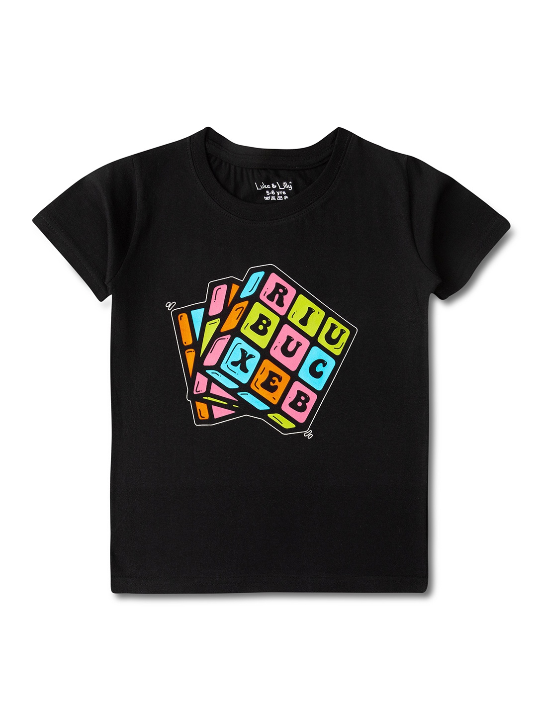 

Luke & Lilly Boys Typography Printed Raw Edge T-shirt, Black