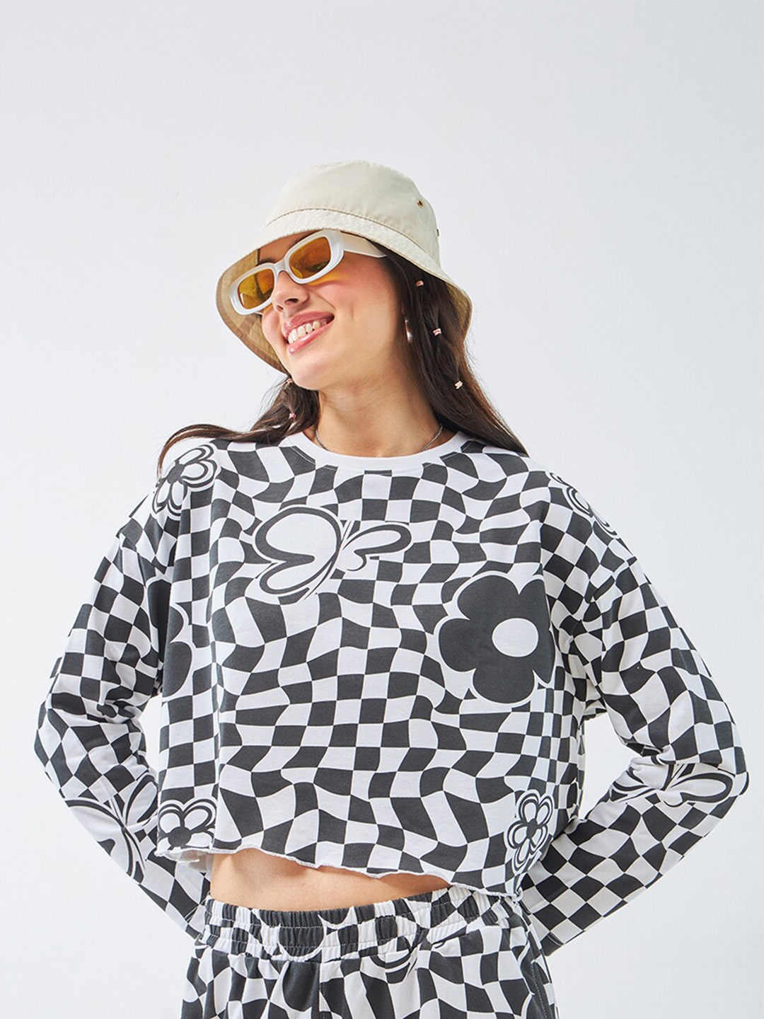 

Bewakoof Polka Dot Print Extended Sleeves Cotton Crop Top, White