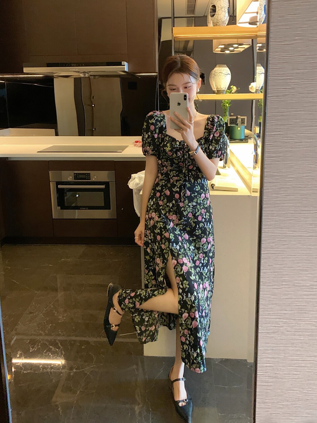 

JC Mode Floral Print A-Line Maxi Dress, Black