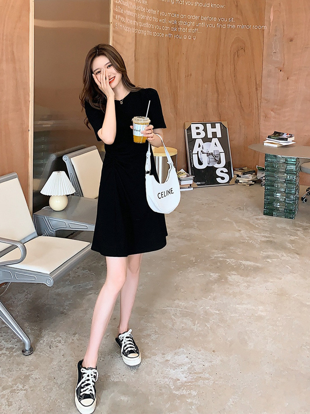 

JC Mode Checked A-Line Dress, Black