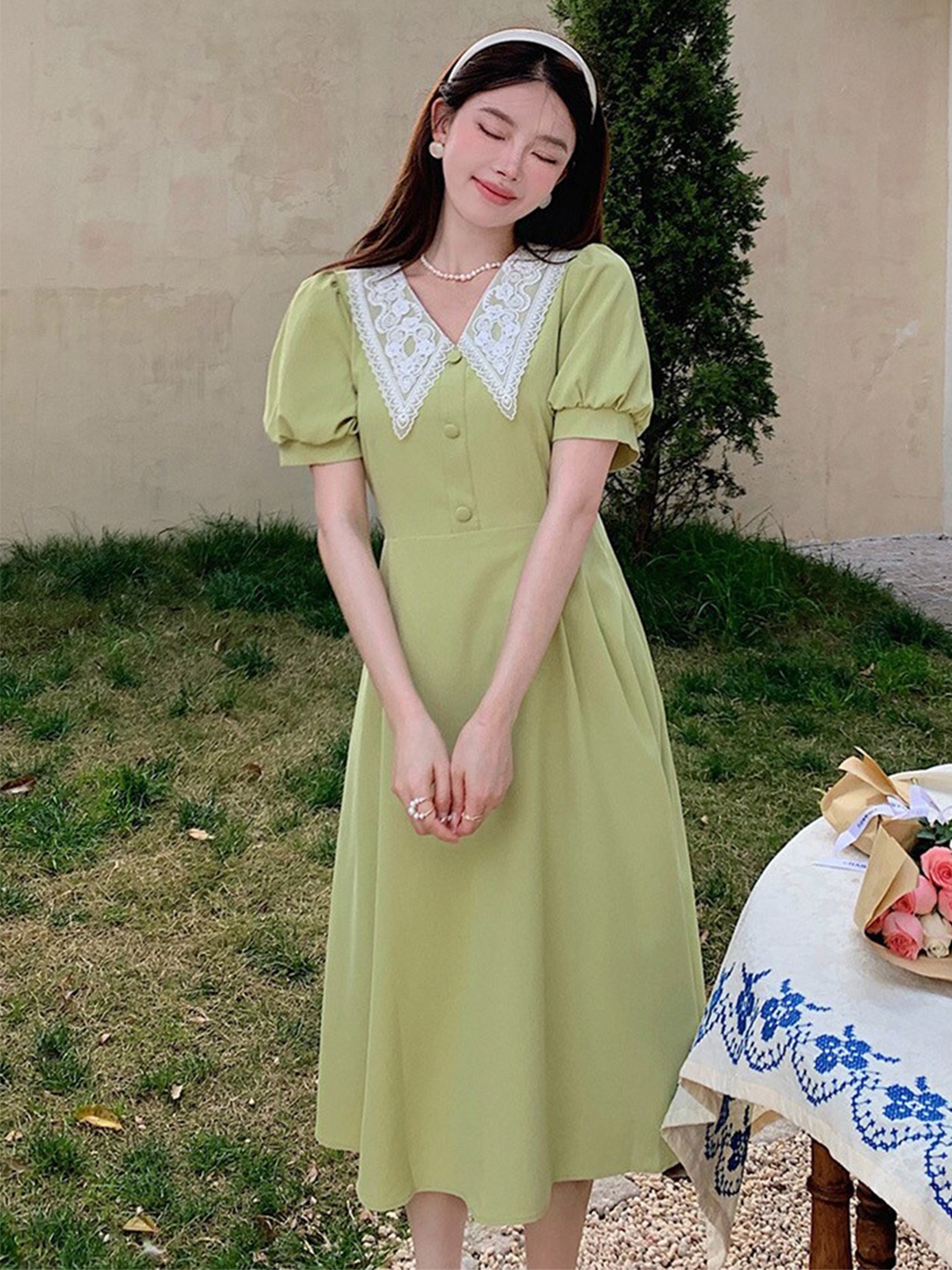 

JC Mode Floral A-Line Dress, Green