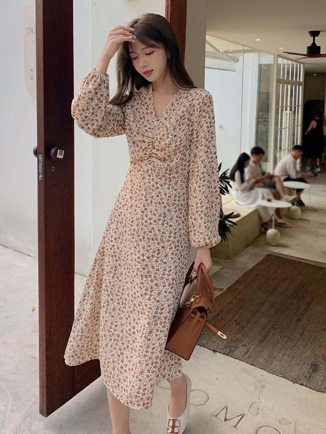 

JC Mode Animal Print Flared Sleeve Maxi Dress, Khaki