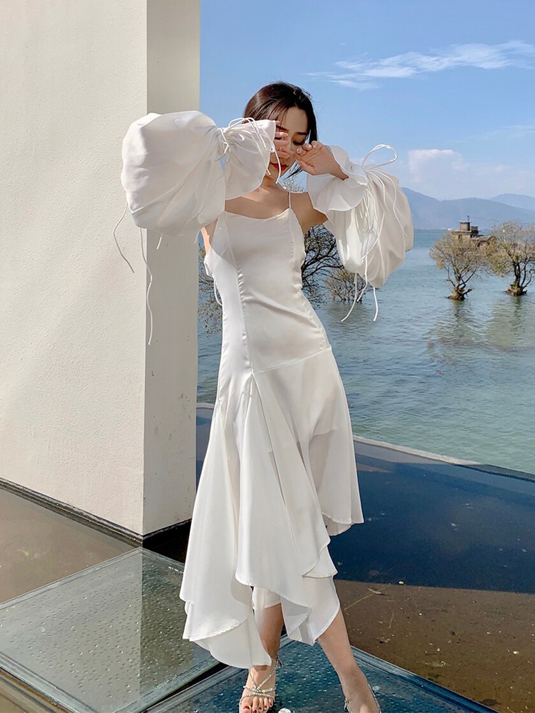 

JC Mode Flutter Sleeve Maxi Dress, White