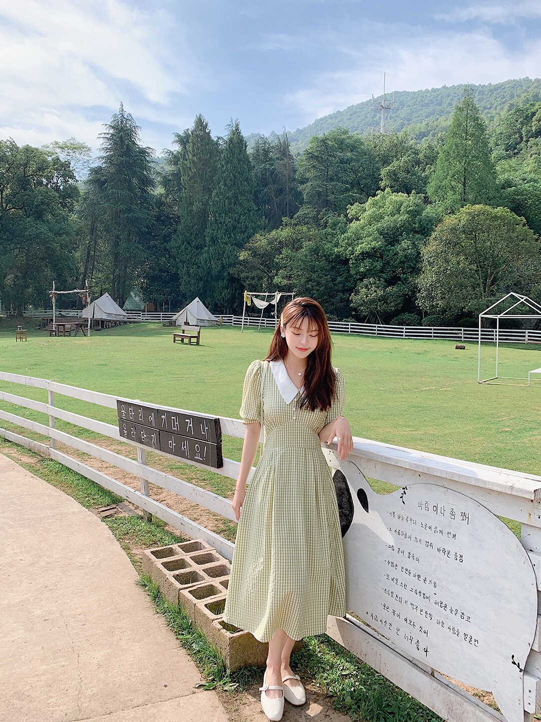 

JC Mode Checked Fit & Flare Dress, Green