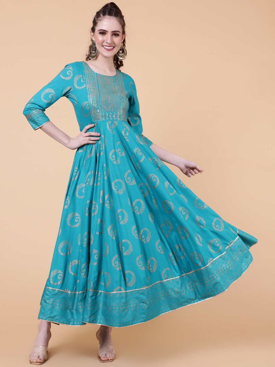 

GULMOHAR JAIPUR Women Ethnic Motifs Dyed Gotta Patti Anarkali Kurta, Sea green