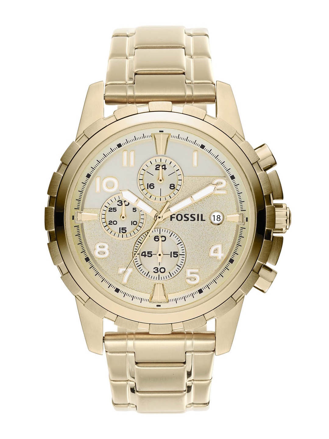 

Fossil Men Embellished Dial & Stainless Steel Bracelet Style Straps Analogue Watch FS4867, Gold