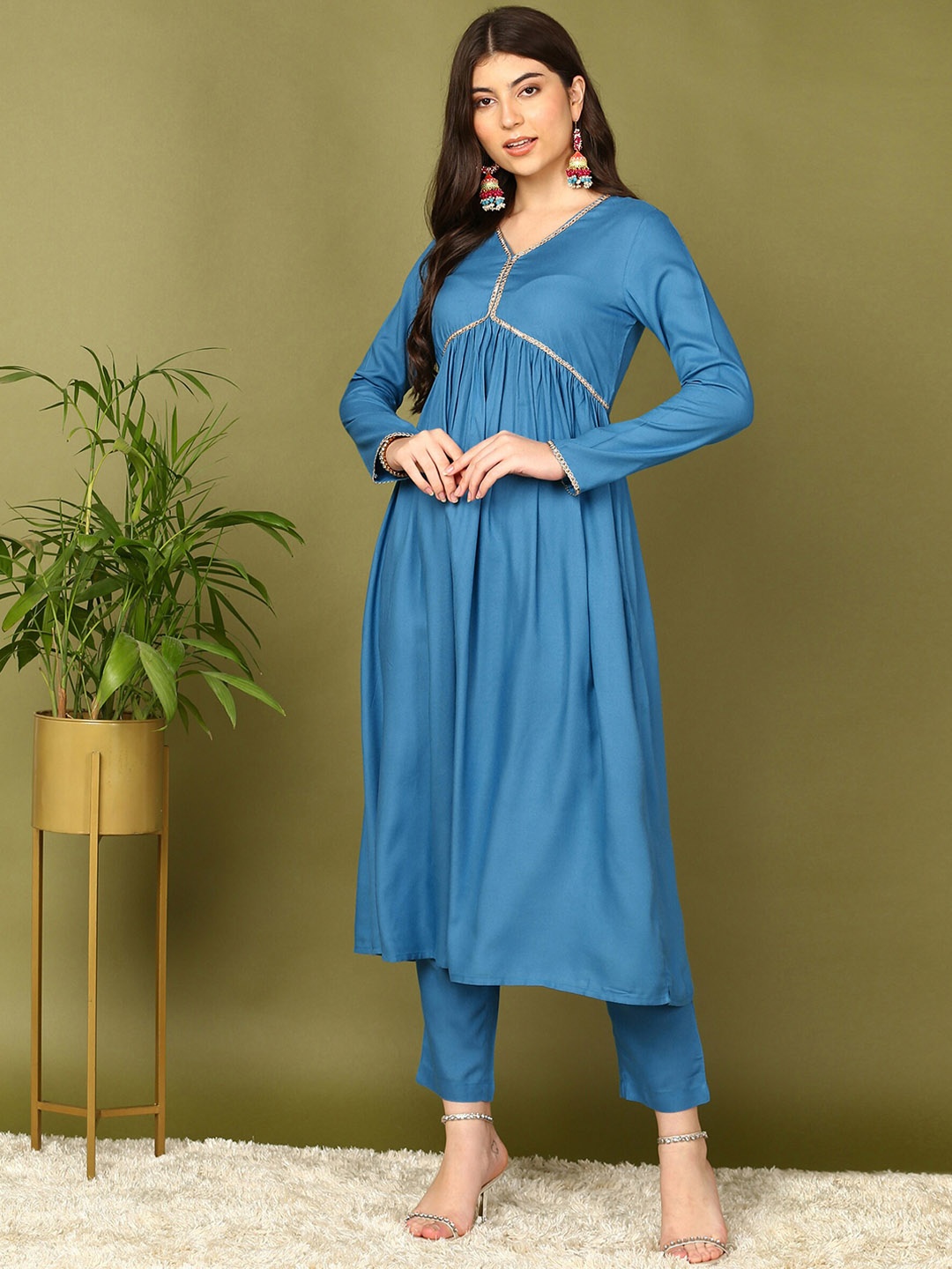 

HERE&NOW Women Empire Kurta with Trousers, Blue