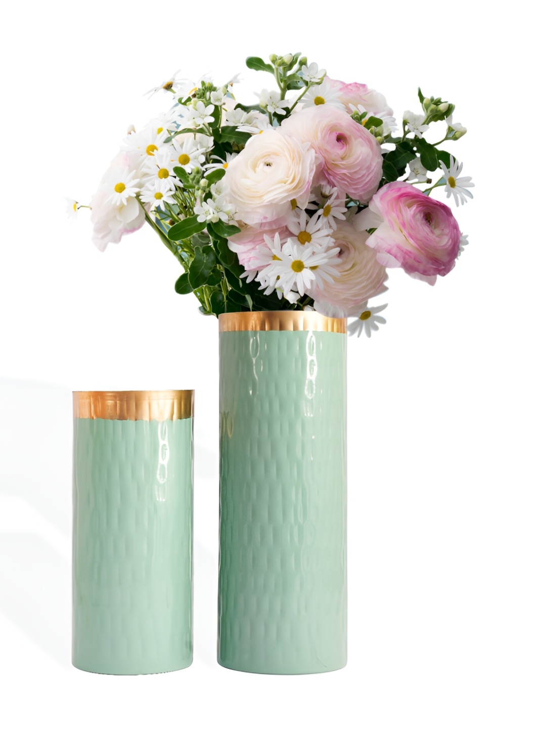 

Ekhasa Set Of 2 Sea Green Unbreakable Metallic Vase