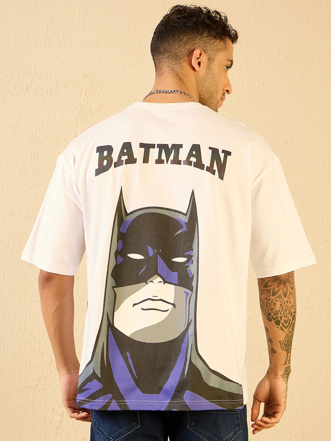 

Kook N Keech Batman Men Printed Applique T-shirt with Mask, White